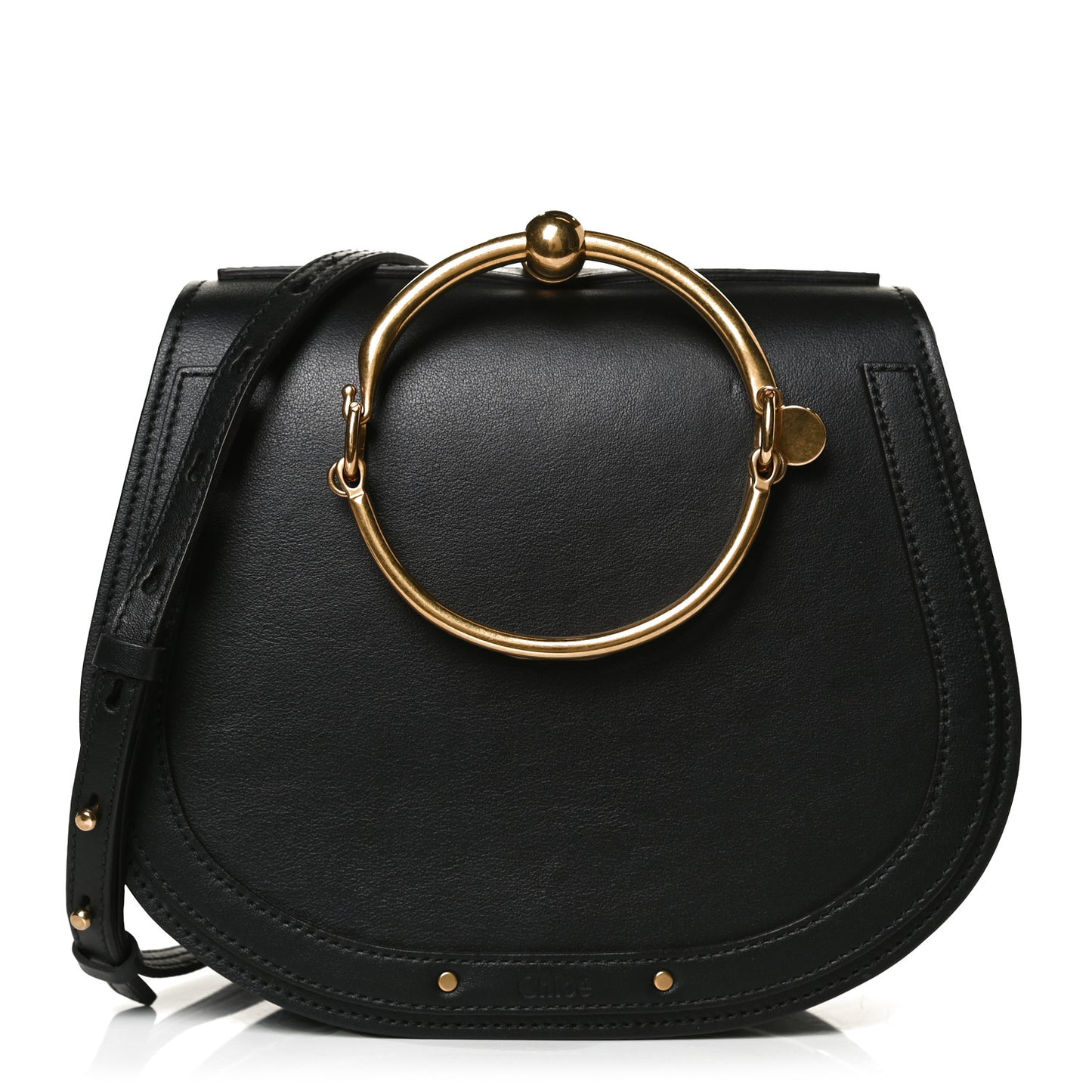 Calfskin Suede Medium Nile Bracelet Bag Black