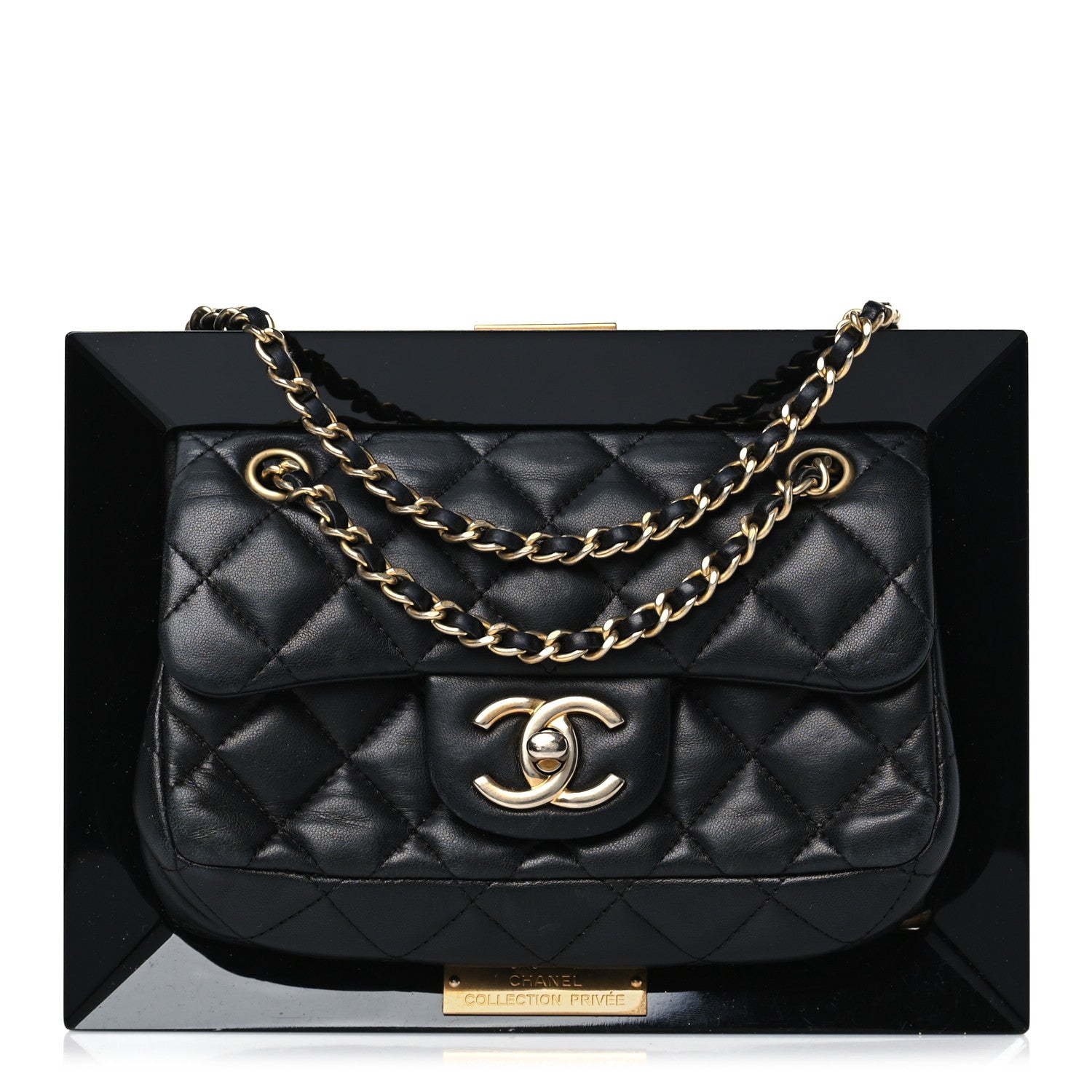 Chanel Plexiglass Lambskin Framed Flap Bag Clutch Black 1373806