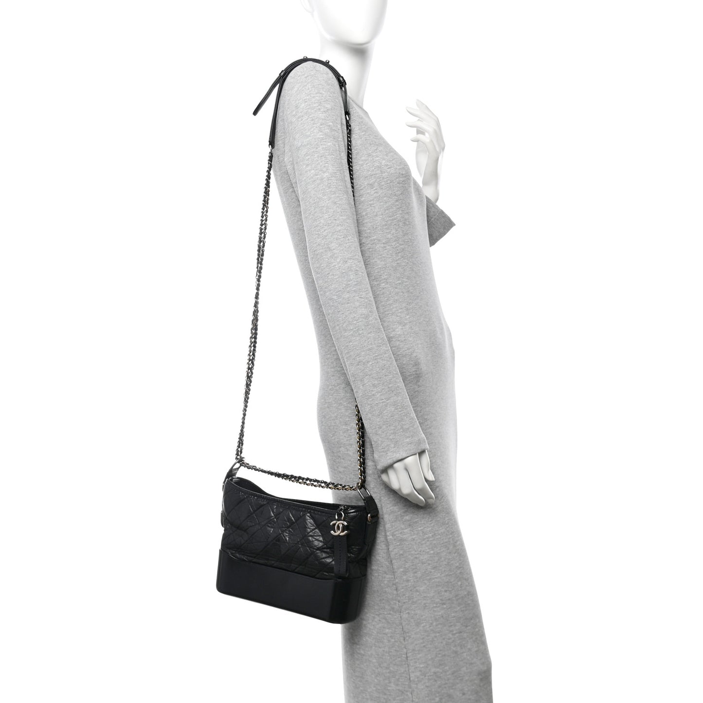 Aged Calfskin Quilted Small Gabrielle Logo Hobo Black