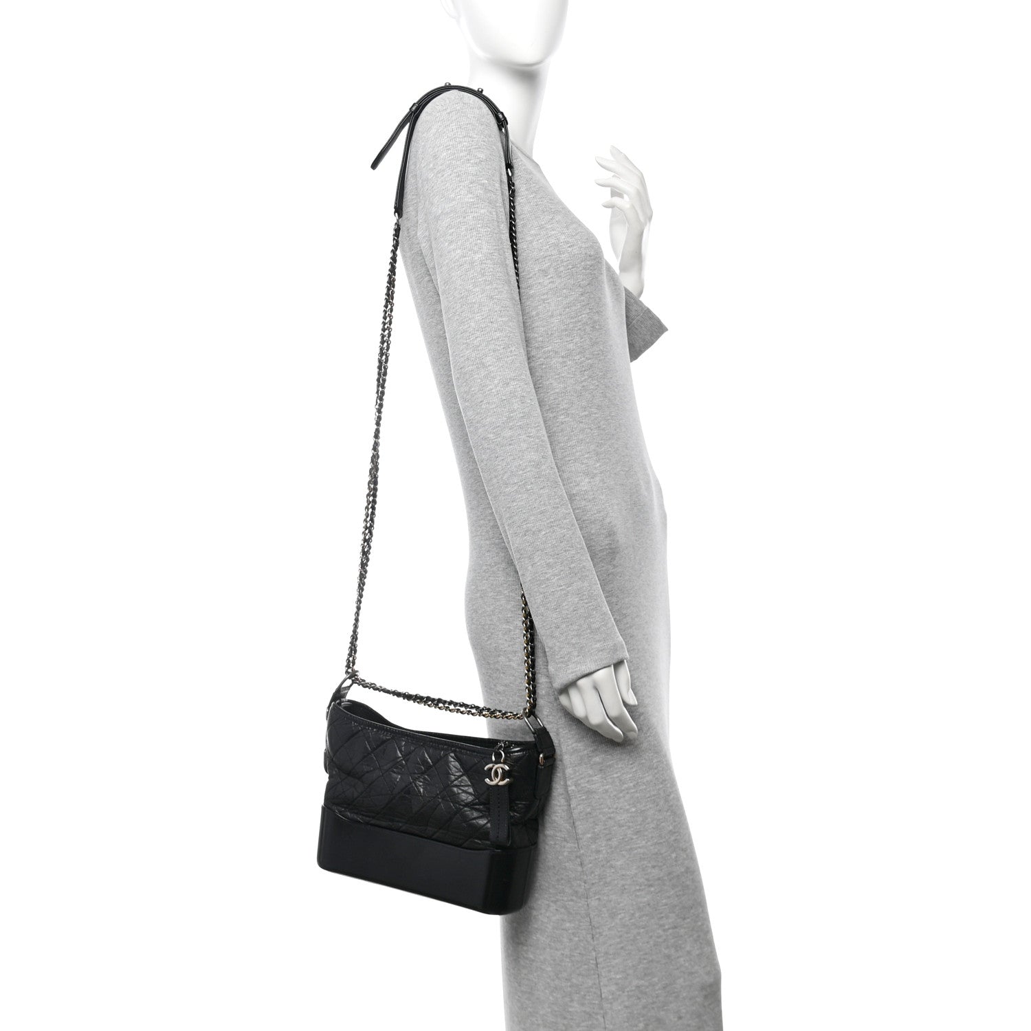 Chanel Aged Calfskin Quilted Small Gabrielle Logo Hobo Black 2 of 11