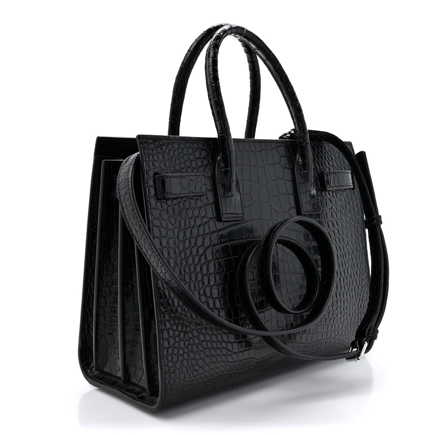 Calfskin Crocodile Embossed Baby Sac De Jour Black