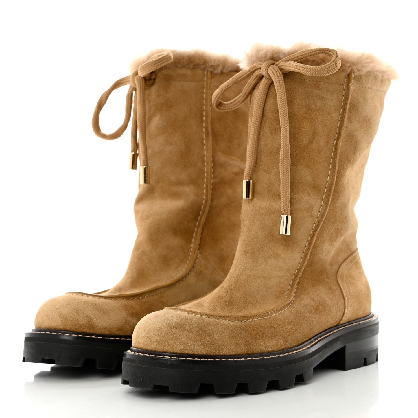 Suede Shearling Buffy Boots 37.5 Honey