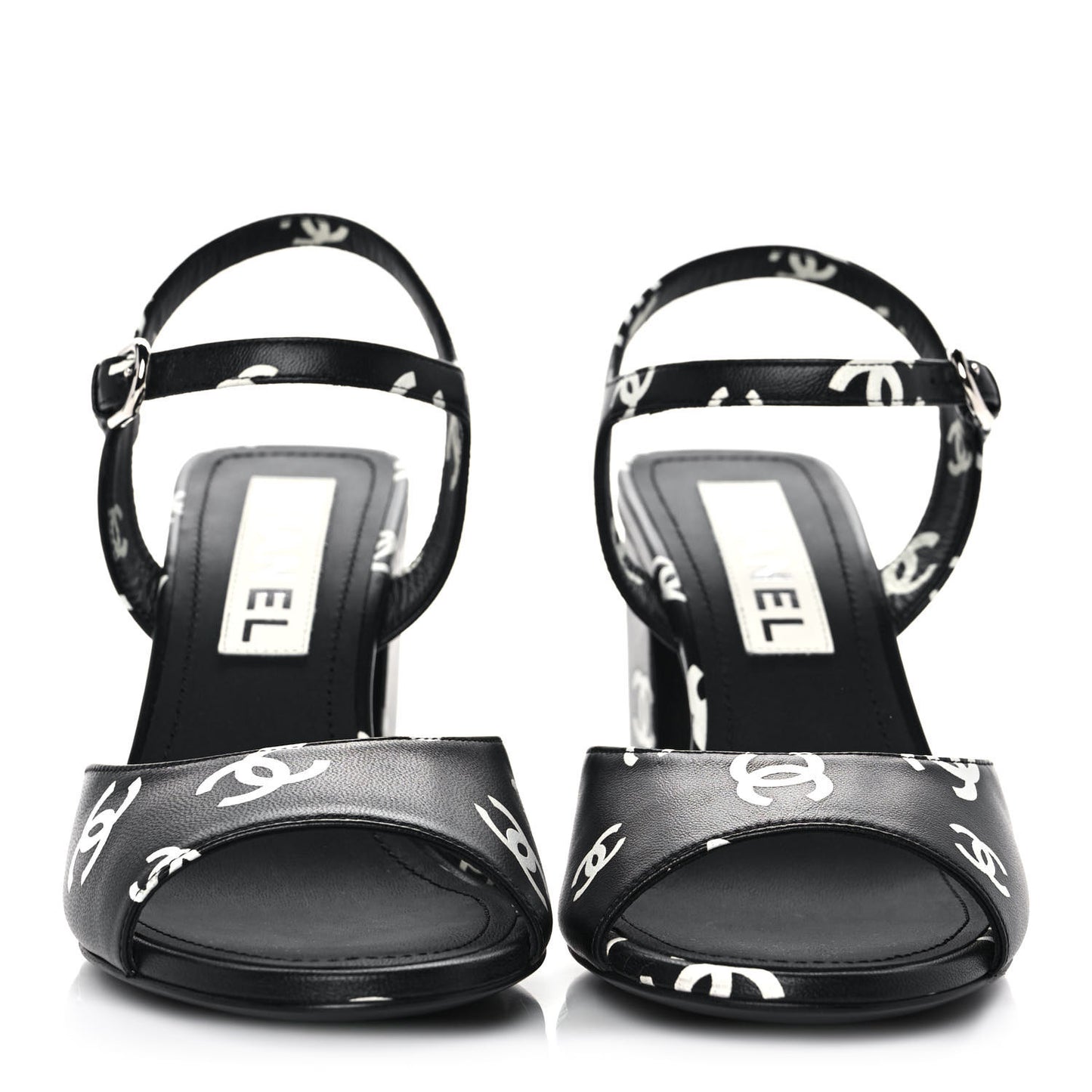 Printed Lambskin CC Sandals 37 Black White