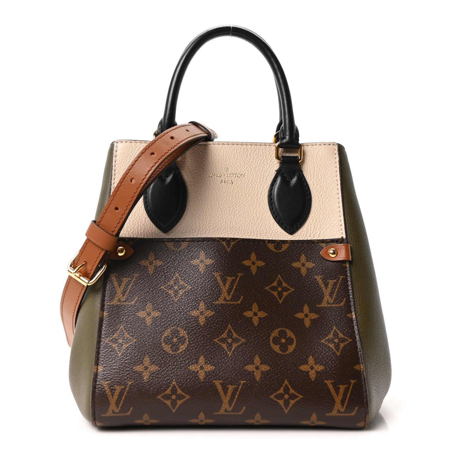 Louis Vuitton Calfskin Monogram Fold Tote PM Cream Khaki Black