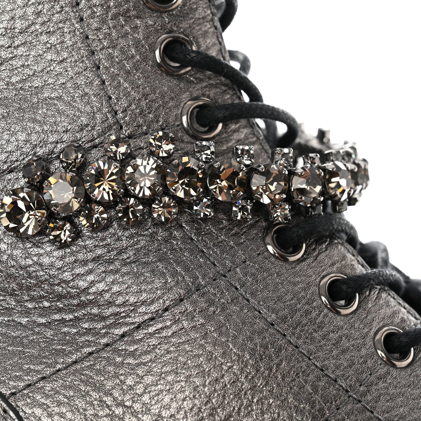 Metallic Grained Goatskin Pearl Crystal Embellished Cruz Combat Boots 37 Grey