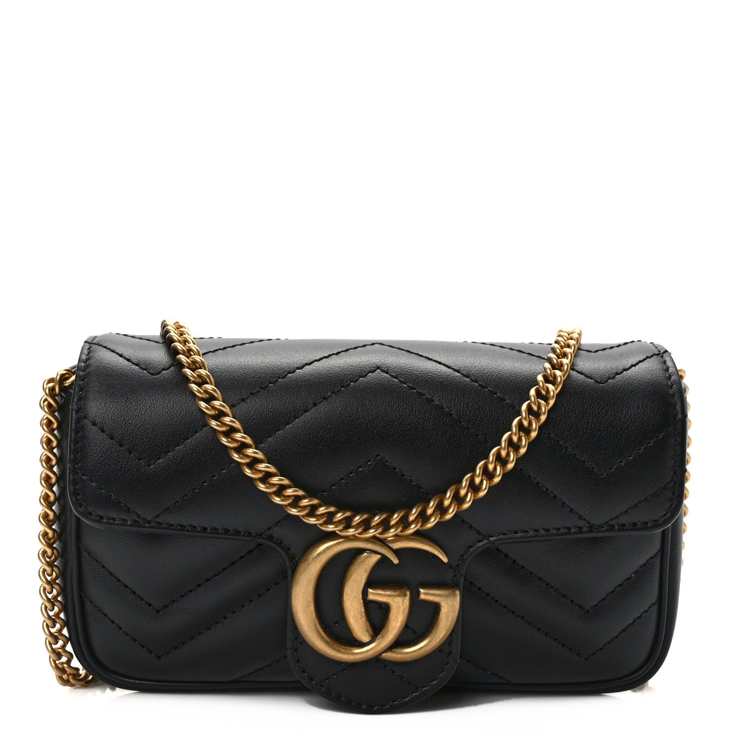 Calfskin Matelasse Super Mini GG Marmont Shoulder Bag Black
