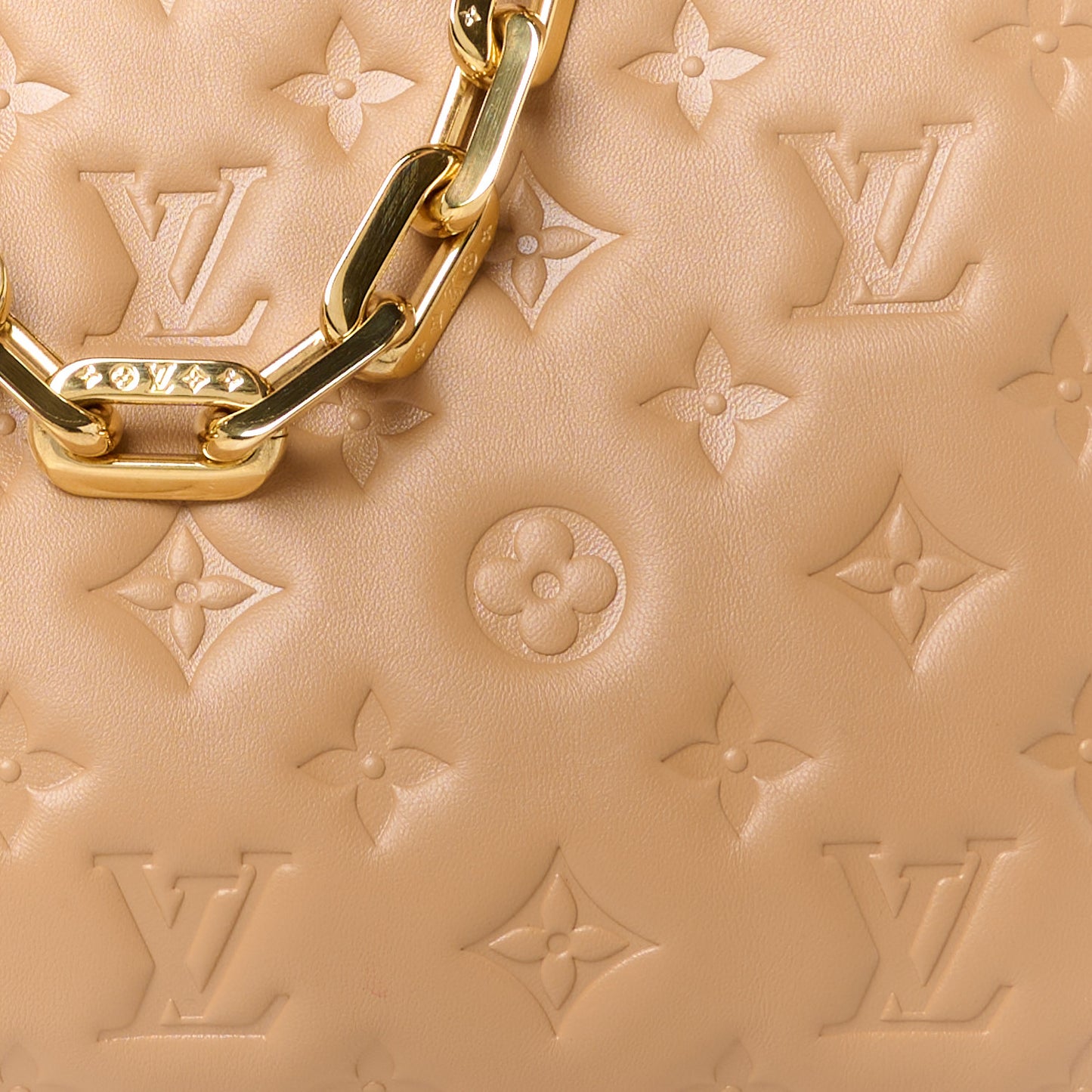 Lambskin Embossed Monogram Coussin PM Camel