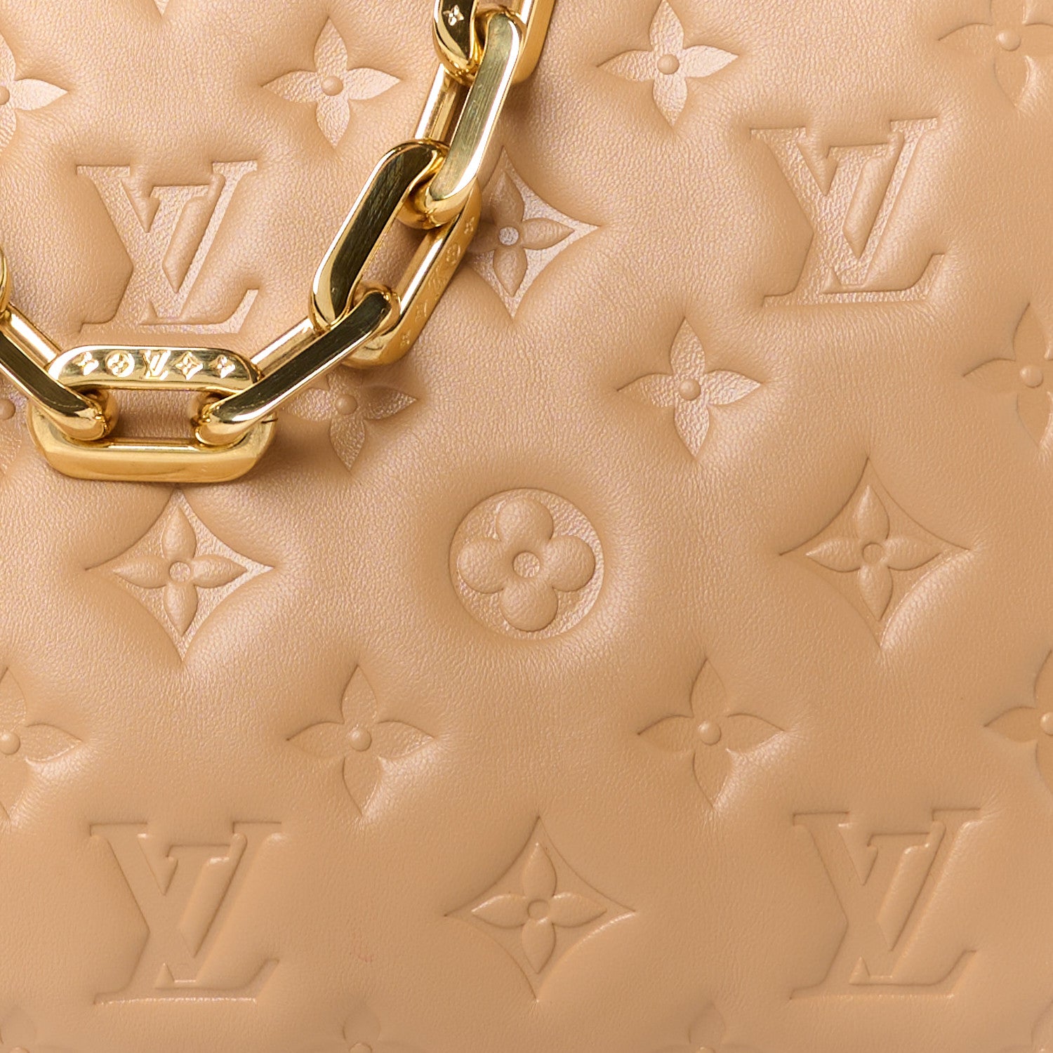 Louis Vuitton Lambskin Embossed Monogram Coussin PM Camel 9 of 12