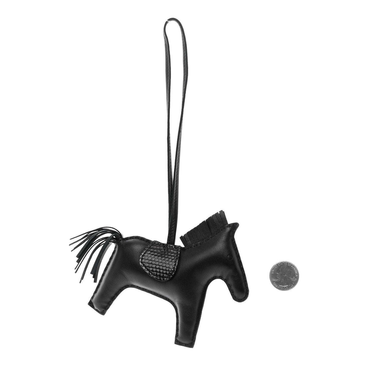 Hermes Milo Lambskin Lizard Touch Grigri Rodeo Horse Bag Charm PM So Black 2 of 4