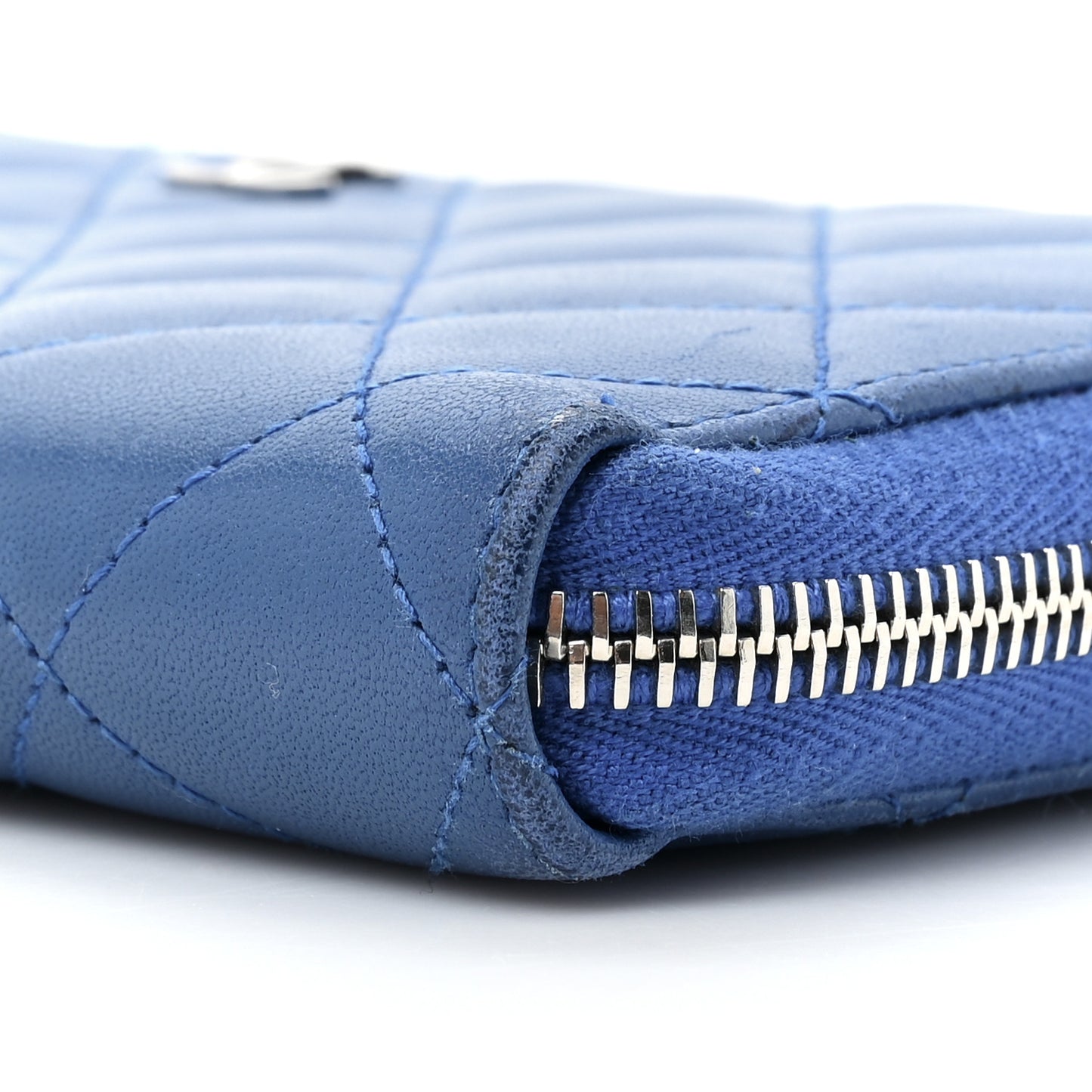 Lambskin Quilted Large Gusset Zip Around Wallet Dark Blue
