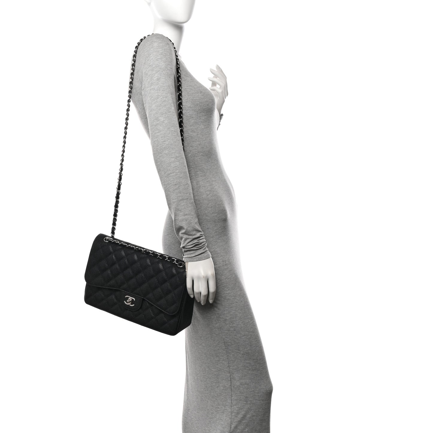 Caviar Quilted Jumbo Double Flap Black