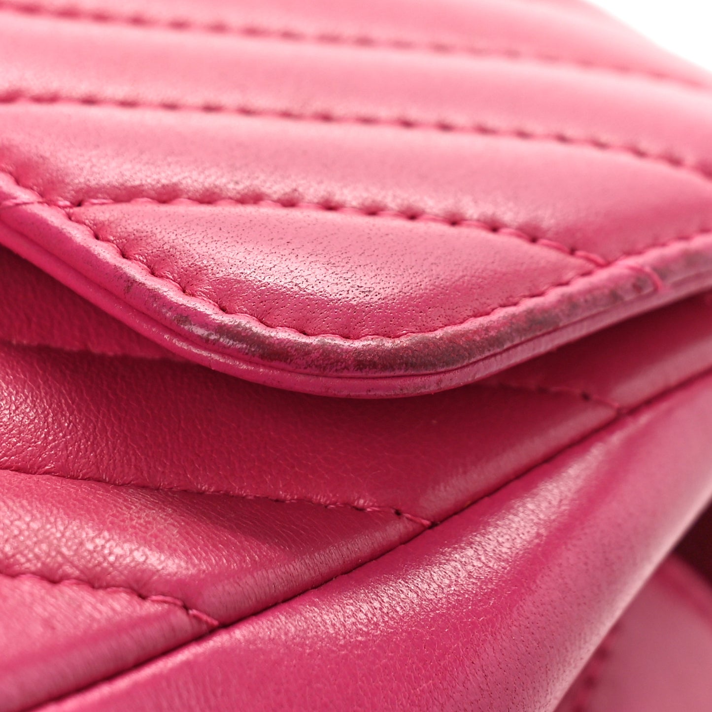Lambskin Chevron Quilted Mini Square Flap Fuchsia