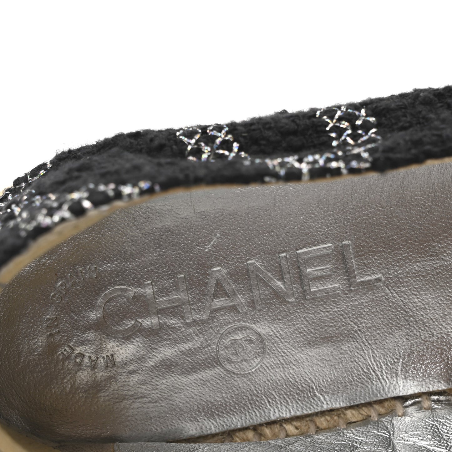 Metallic Tweed Lambskin CC Espadrilles 38 Black Silver