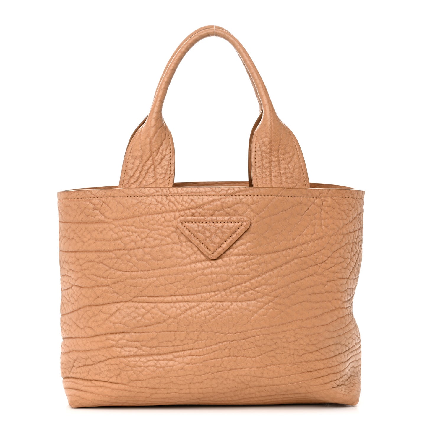 Stamped Calfskin Logo Patch Top Handle Tote Natural