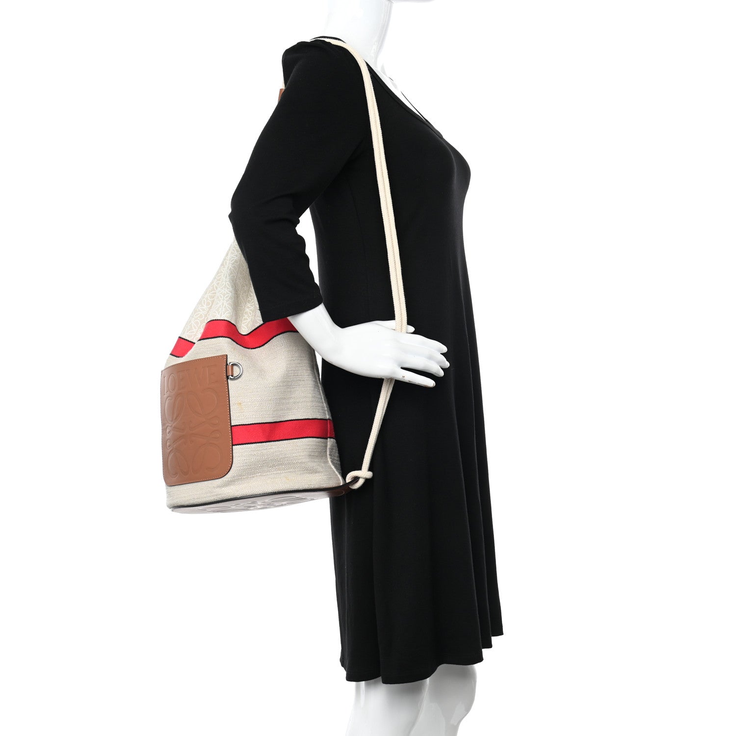 Loewe Calfskin Jacquard Linen Anagram Paulas Ibiza Small Sailor Bag Tan Ecru Red 2 of 12