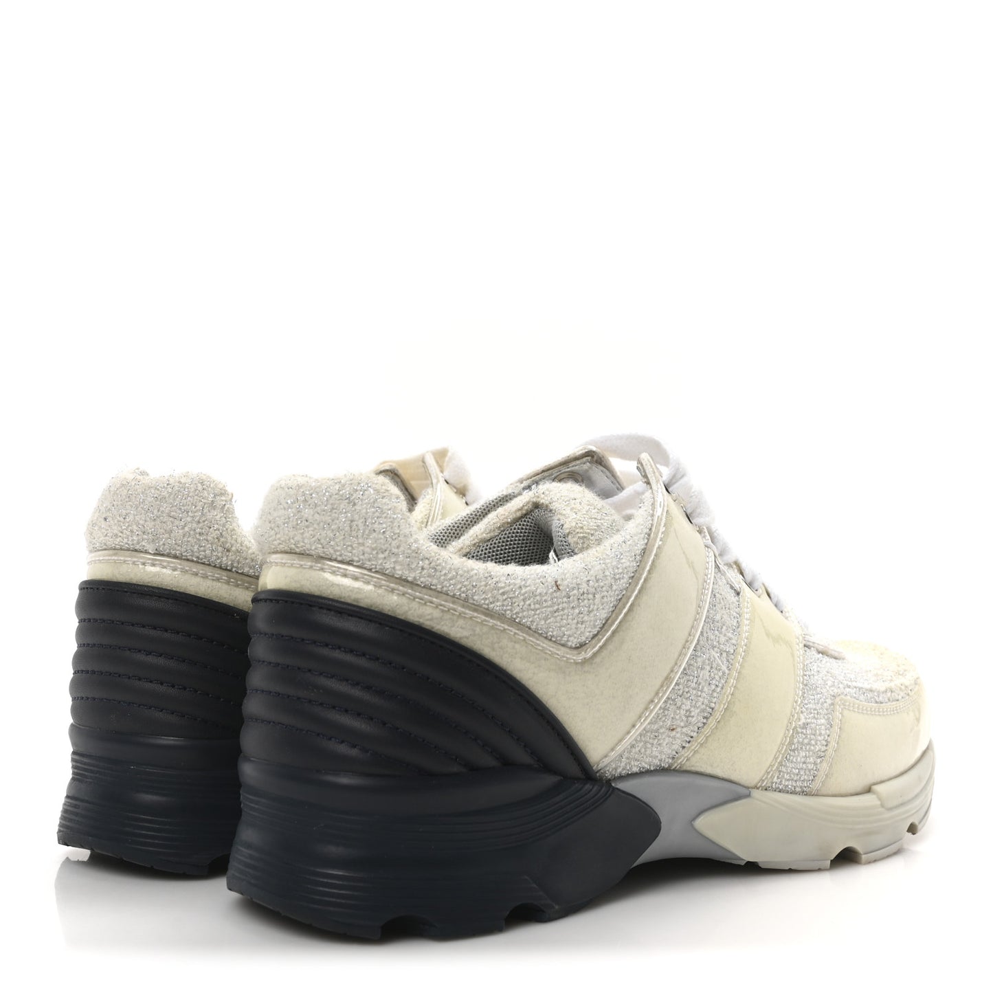 Iridescent Terry Cloth PVC Calfskin Sneakers 38.5 Silver