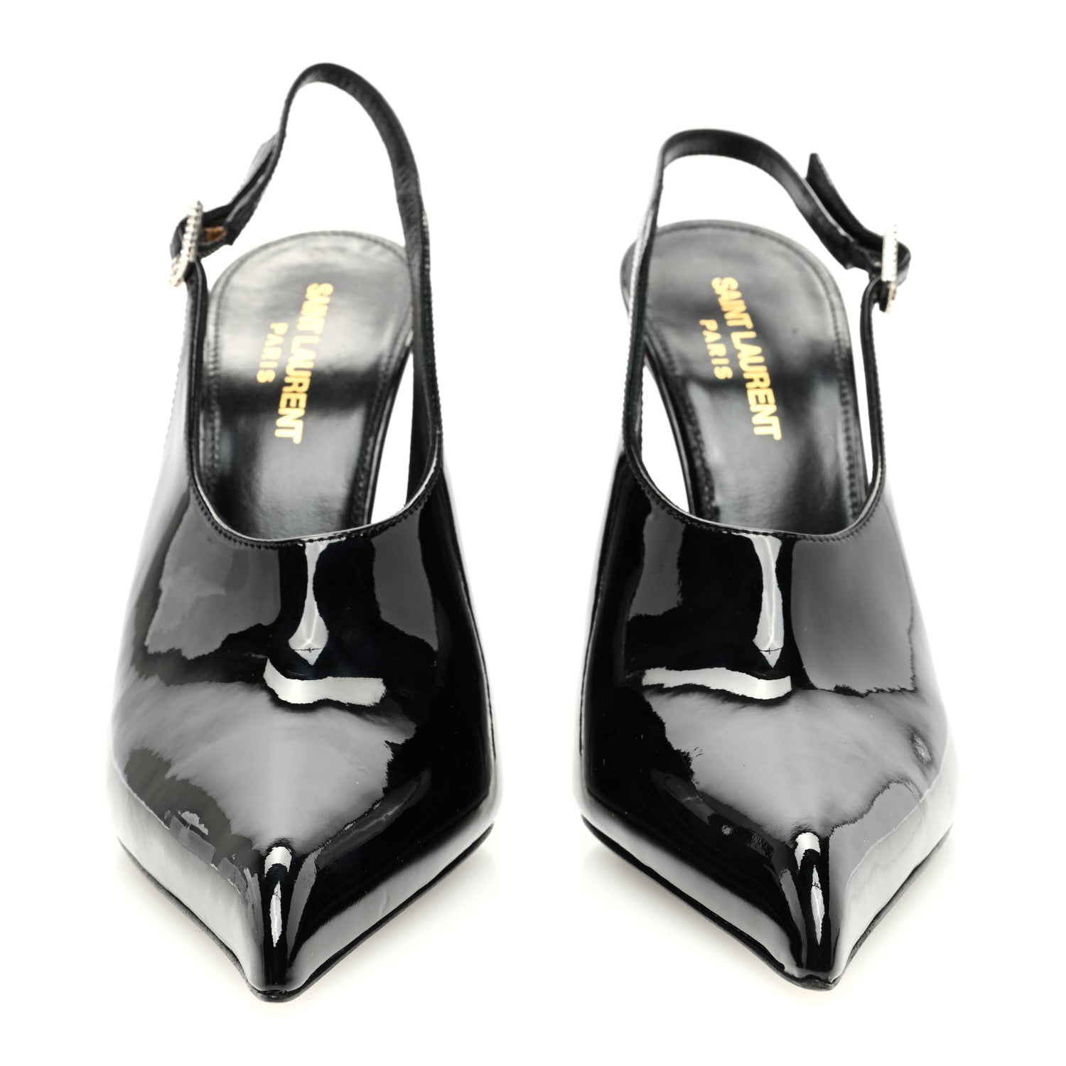 Saint Laurent Patent Calfskin Nico 110 Slingback Pumps 37.5 Black 2 of 7