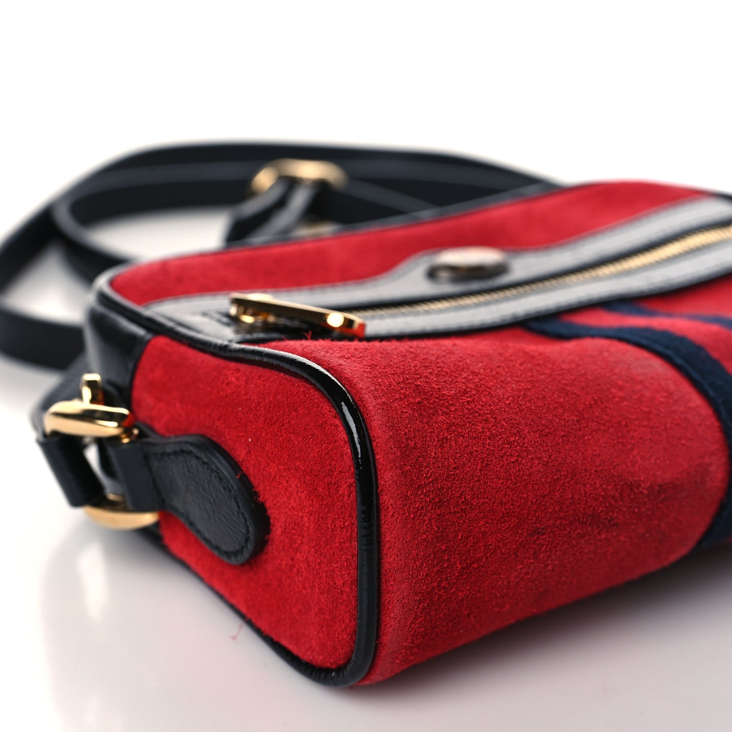 Suede Patent Web Mini Ophidia Shoulder Bag Red