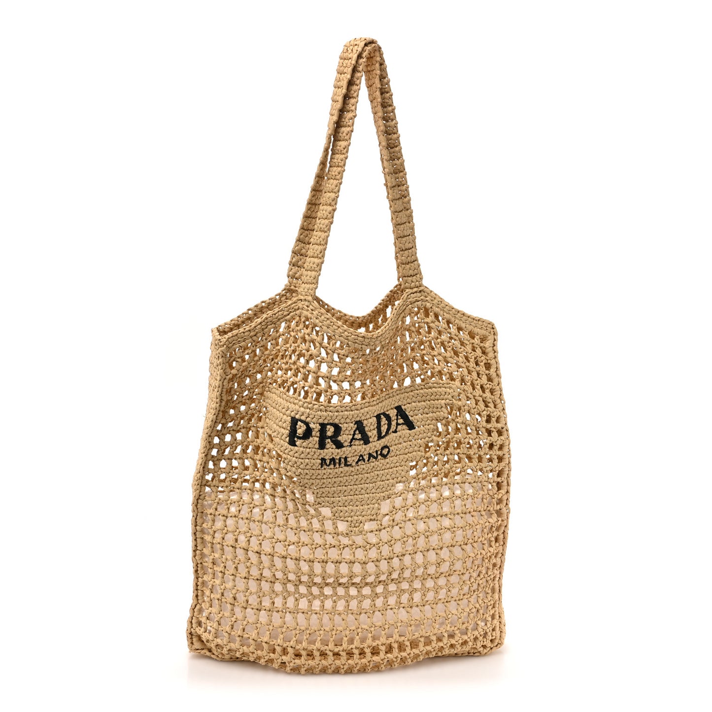 Yarn Raffia Effect Crochet Logo Embroidered Tote Bag Naturale