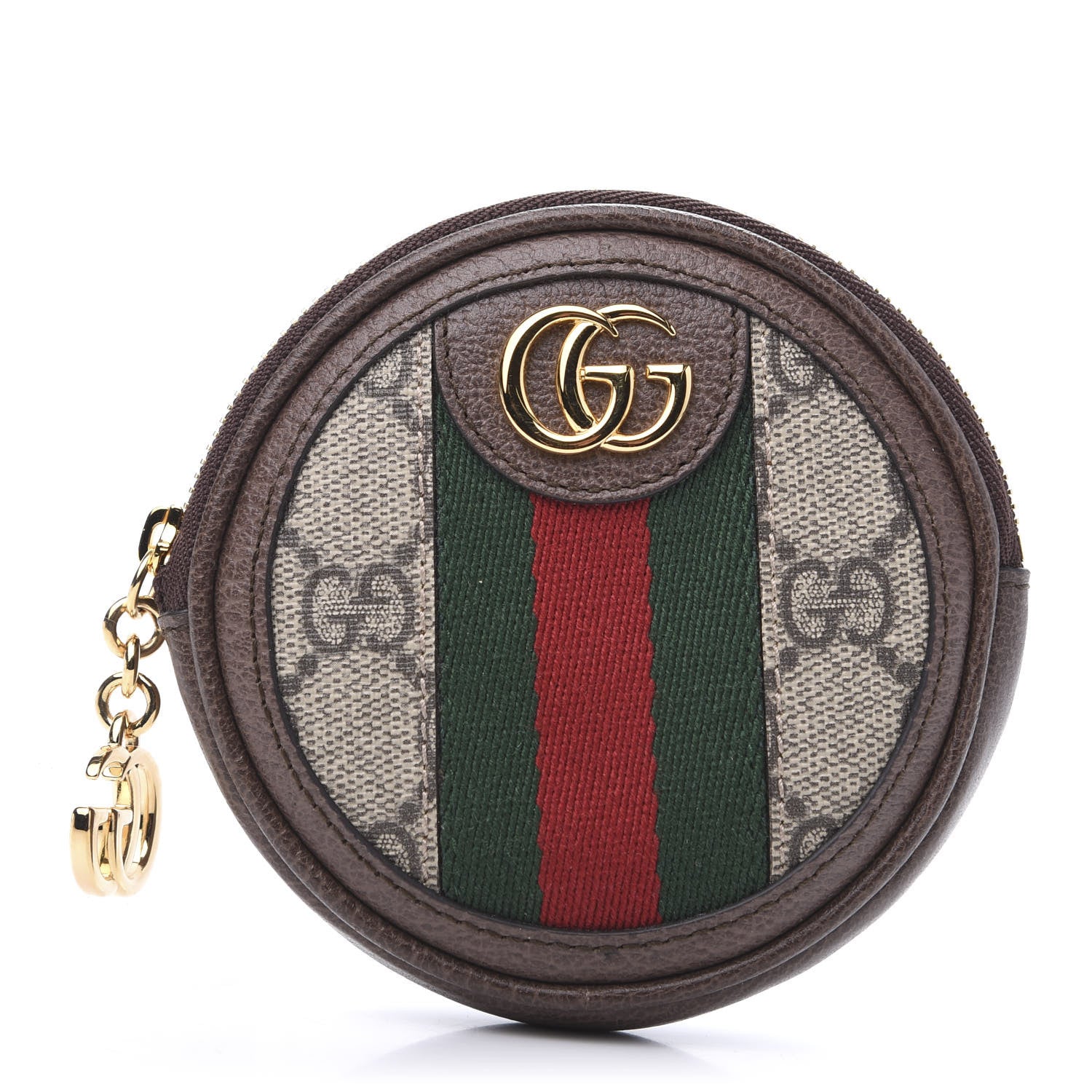 Gucci GG Supreme Monogram Web Ophidia Round Coin Purse Beige New