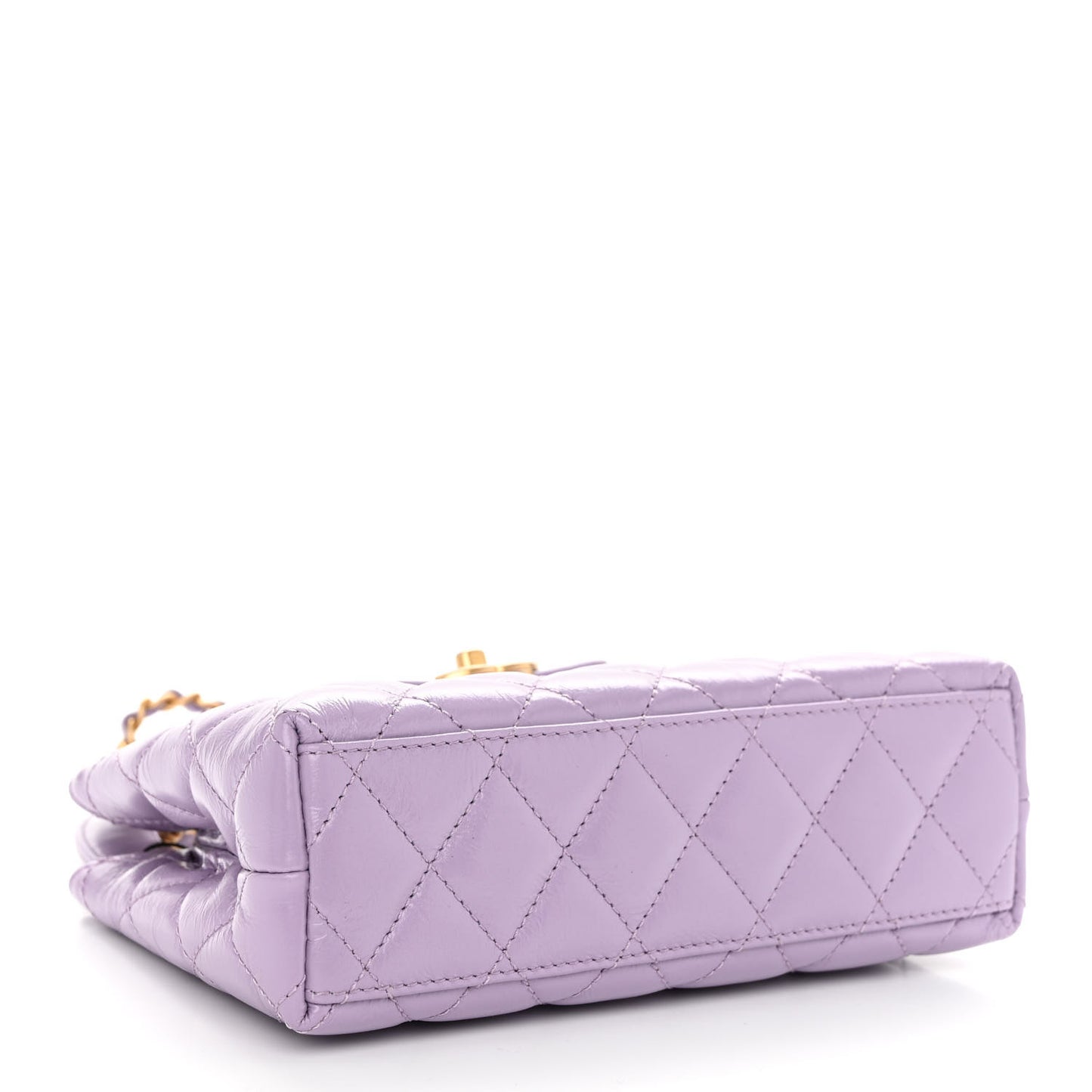 Shiny Aged Calfskin Quilted Nano Kelly Shopper Lilac