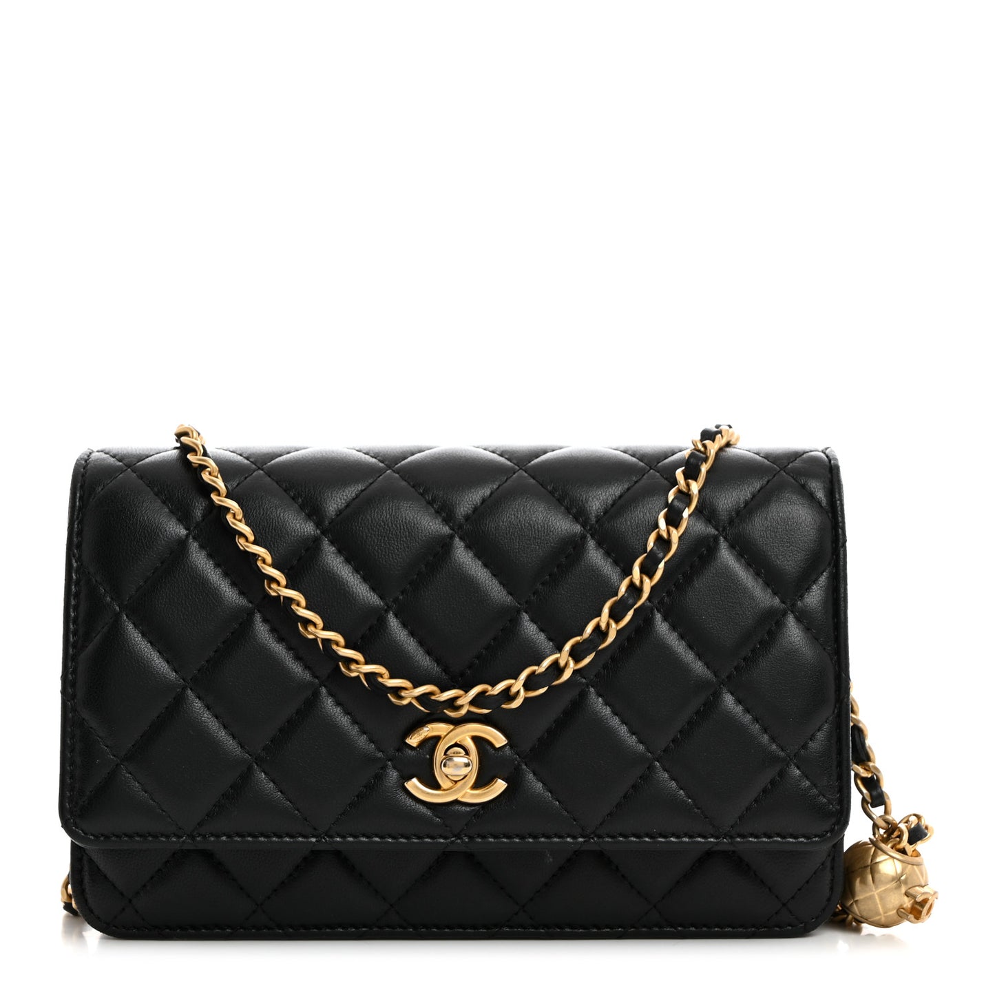 Lambskin Quilted CC Pearl Crush Wallet on Chain WOC Black