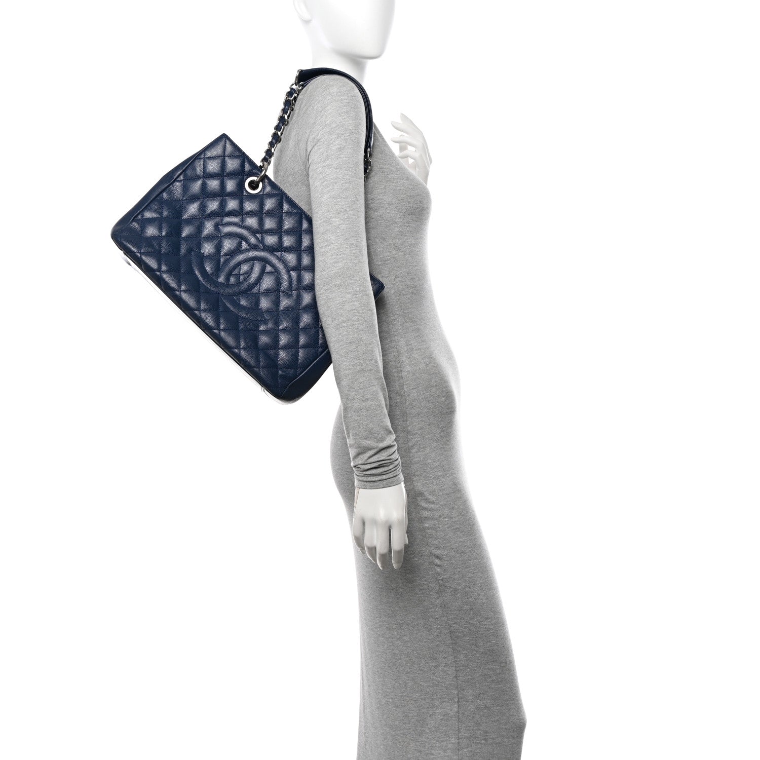 Chanel Caviar Quilted Grand Shopping Tote GST Dark Navy Blue 2 of 15