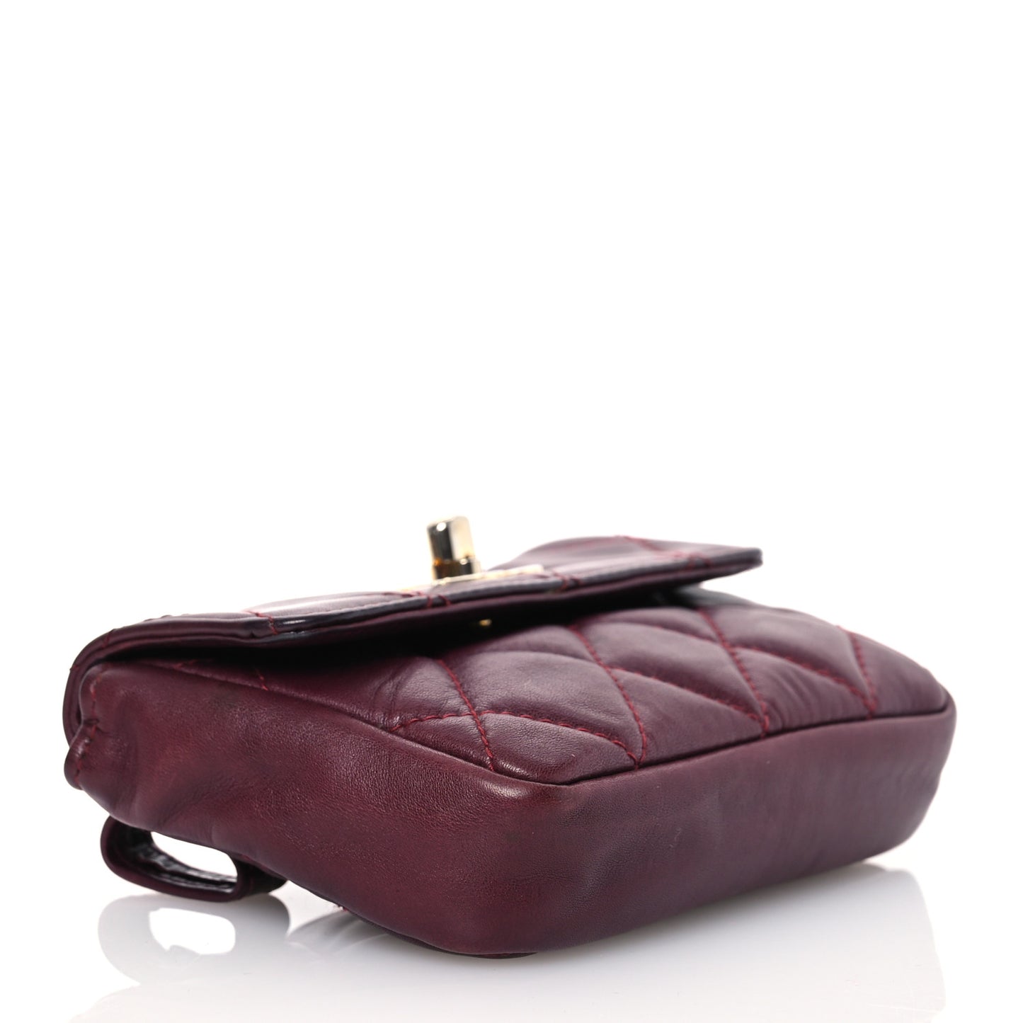 Lambskin Diamond Stitched Waist Chain Belt Flap Bag Burgundy