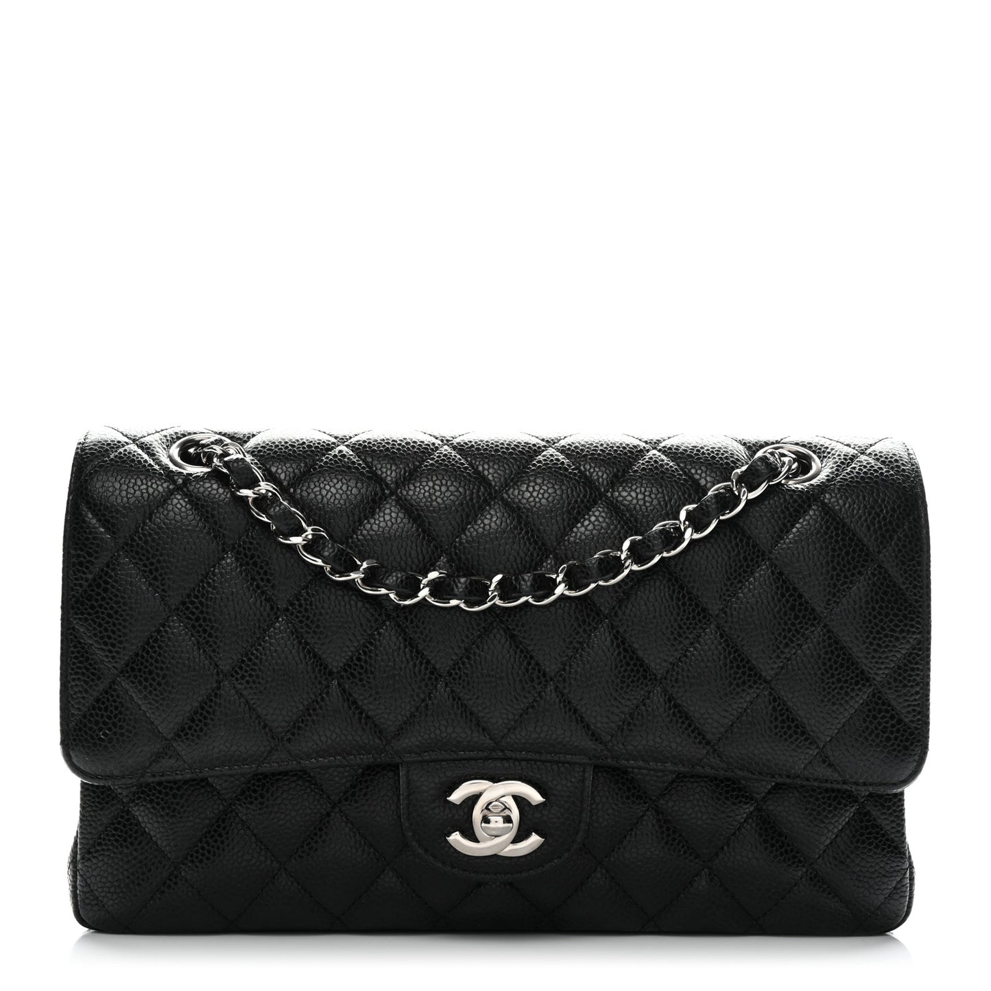 Caviar Quilted Medium Double Flap Black