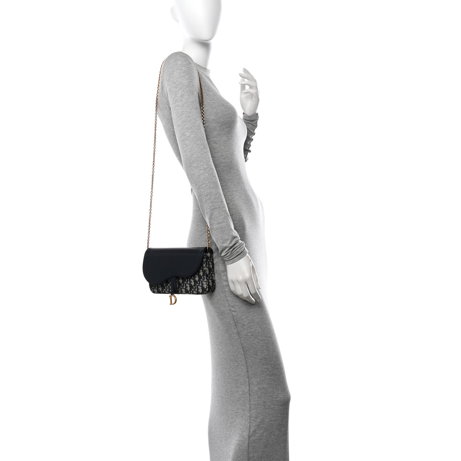 Christian Dior Oblique Smooth Calfskin Medium Saddle Pouch With Chain Blue 2 of 10