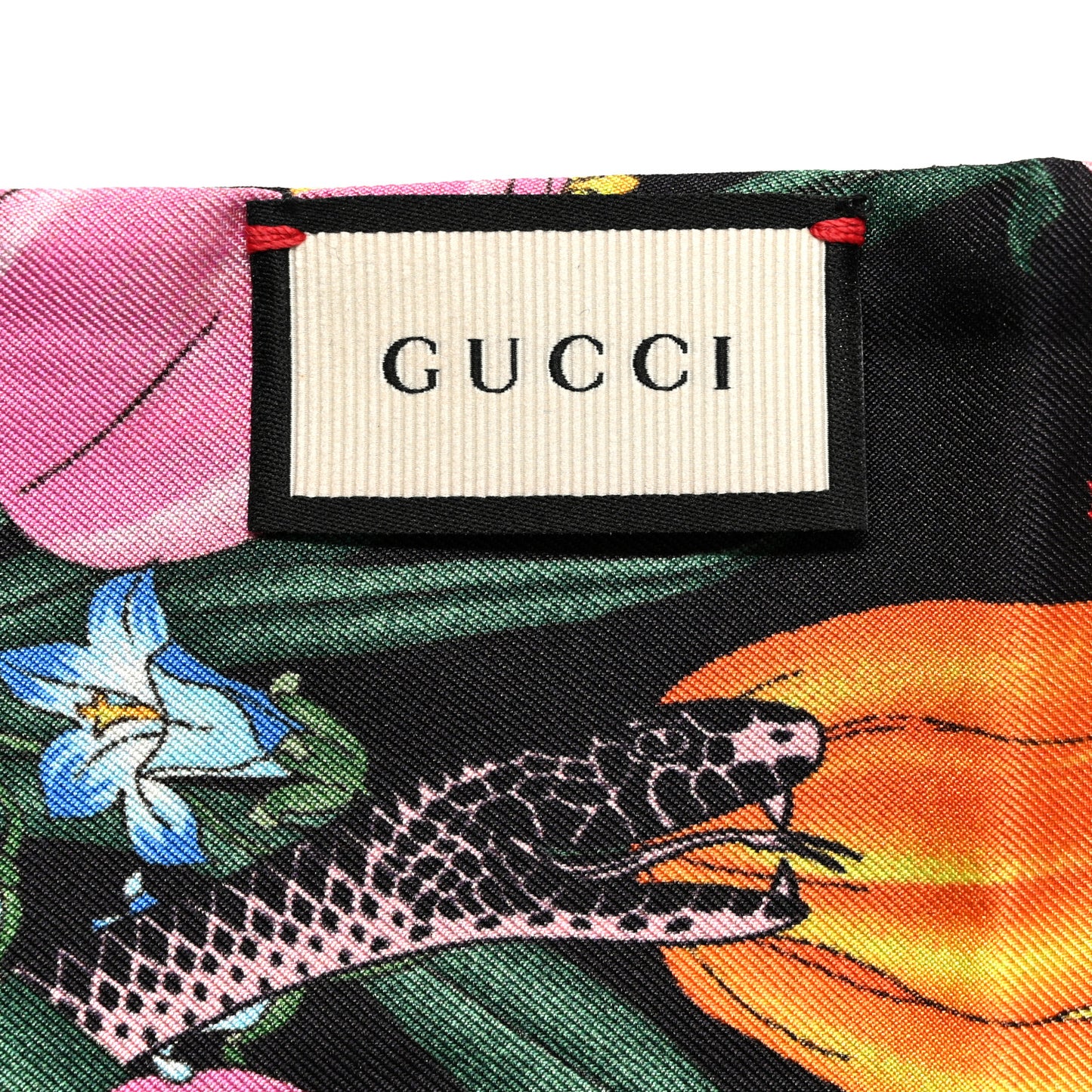 Silk Twill Flora Snake Neck Bow Scarf Black Pink