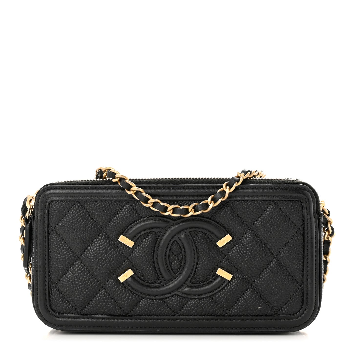 Caviar Quilted CC Filigree Clutch With Chain Black
