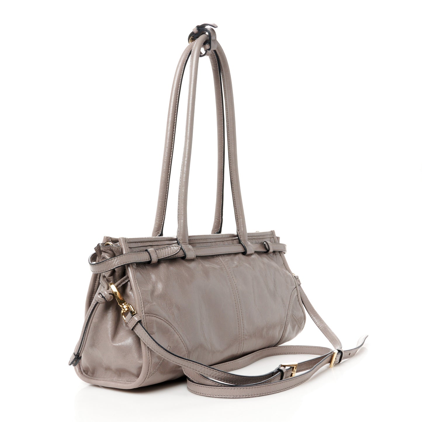 Shiny Nappa Medium Shoulder Bag Pewter