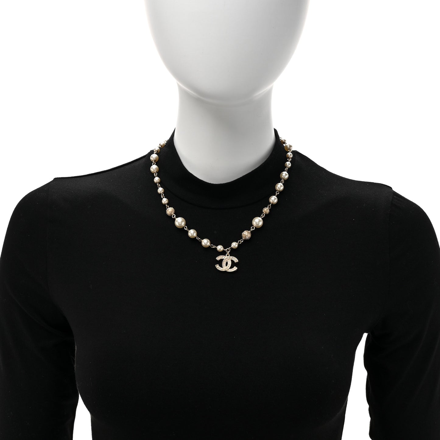 Pearl Crystal CC Necklace Gold