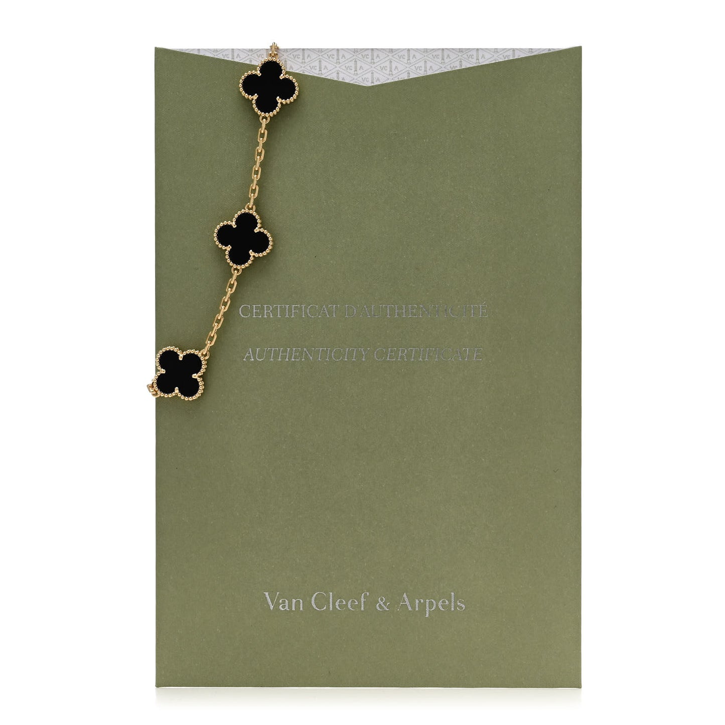 18K Yellow Gold Black Onyx 5 Motifs Vintage Alhambra Bracelet
