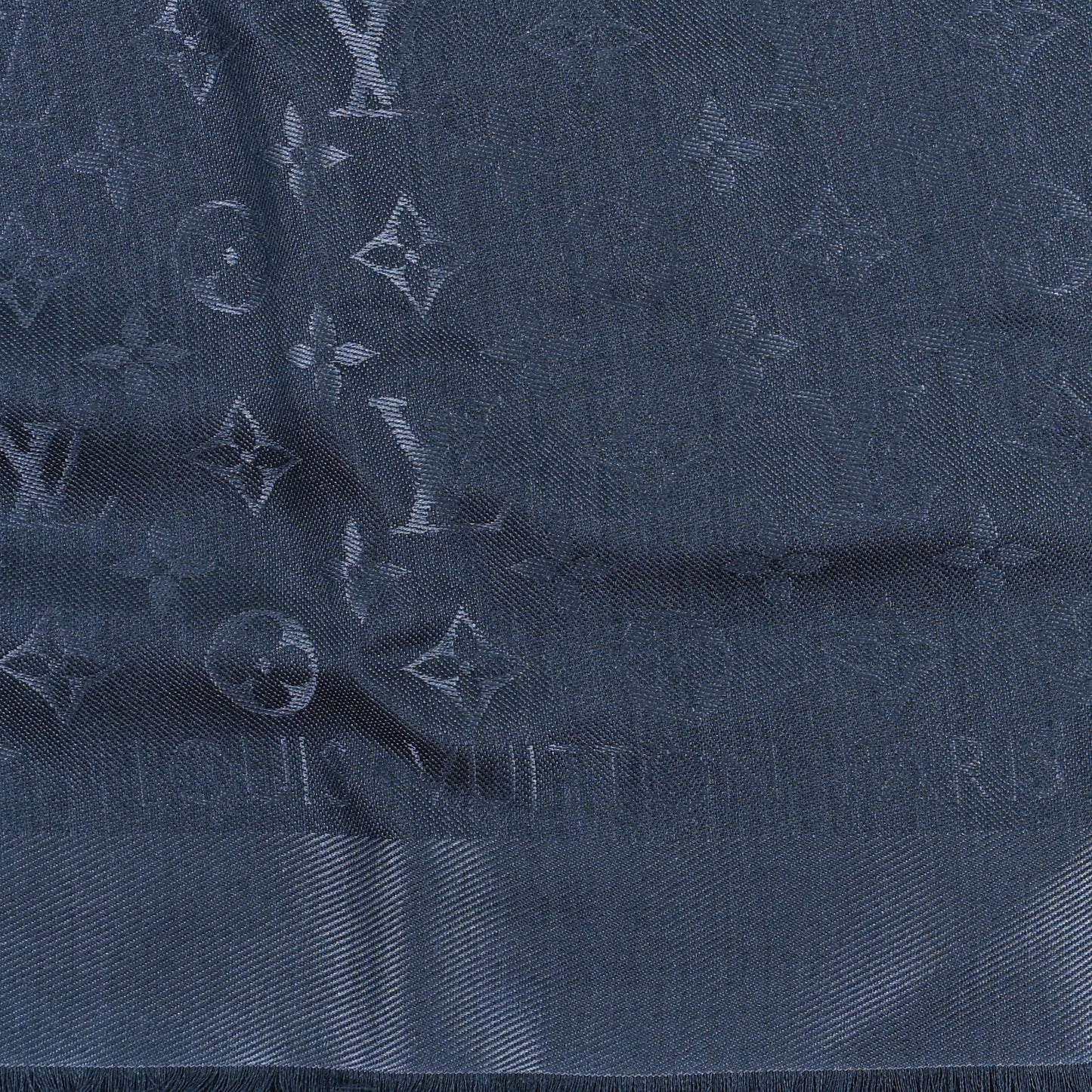 Silk Wool Monogram Denim Shawl Blue