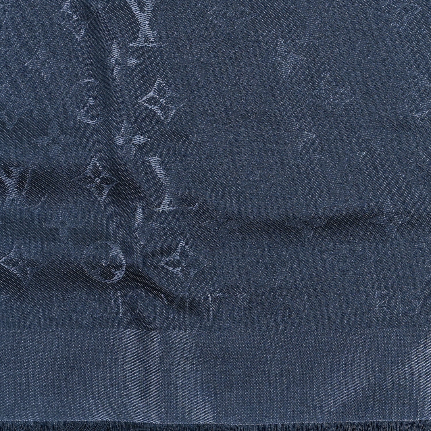 Louis Vuitton Silk Wool Monogram Denim Shawl Blue 2 of 3