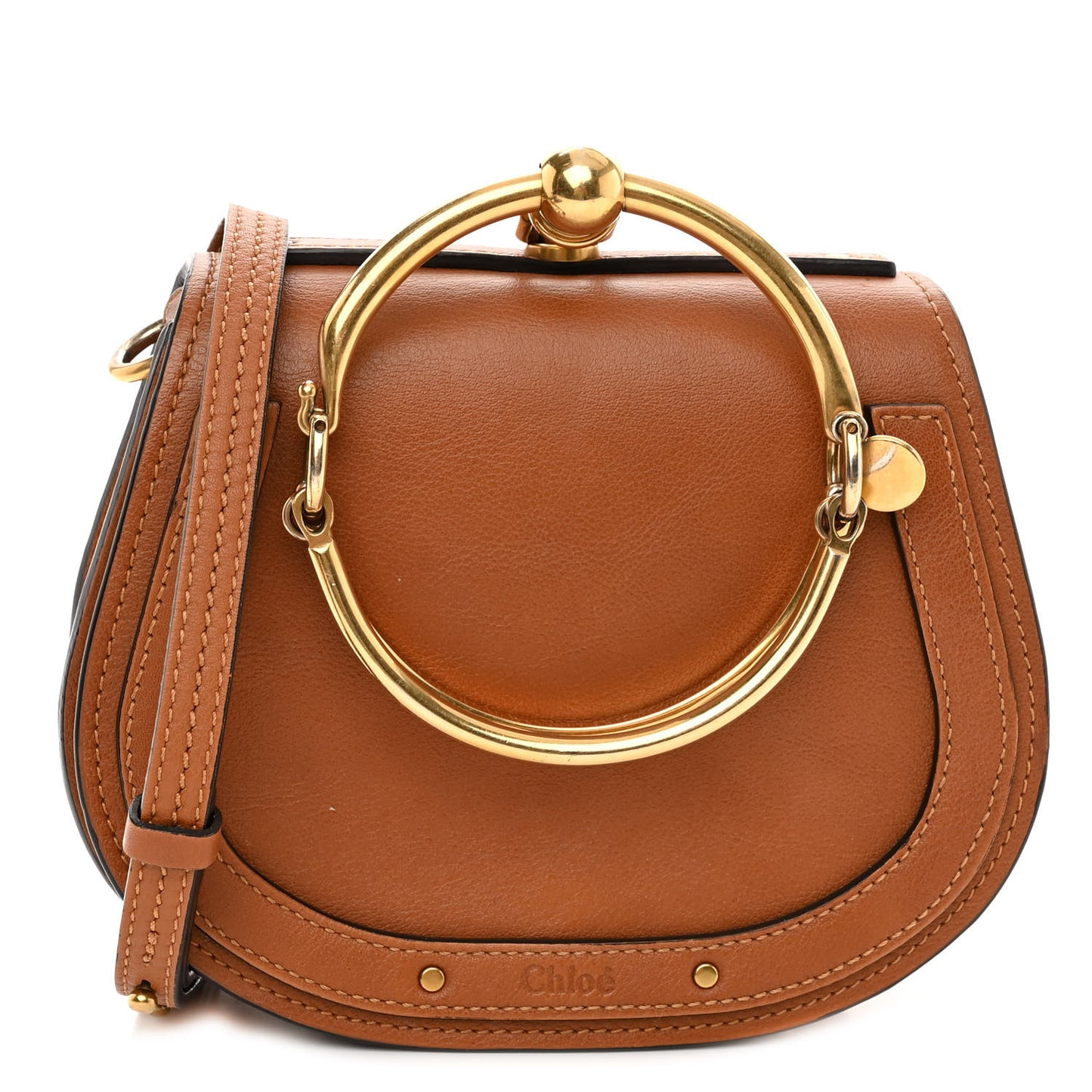 Calfskin Suede Small Nile Bracelet Bag Caramel