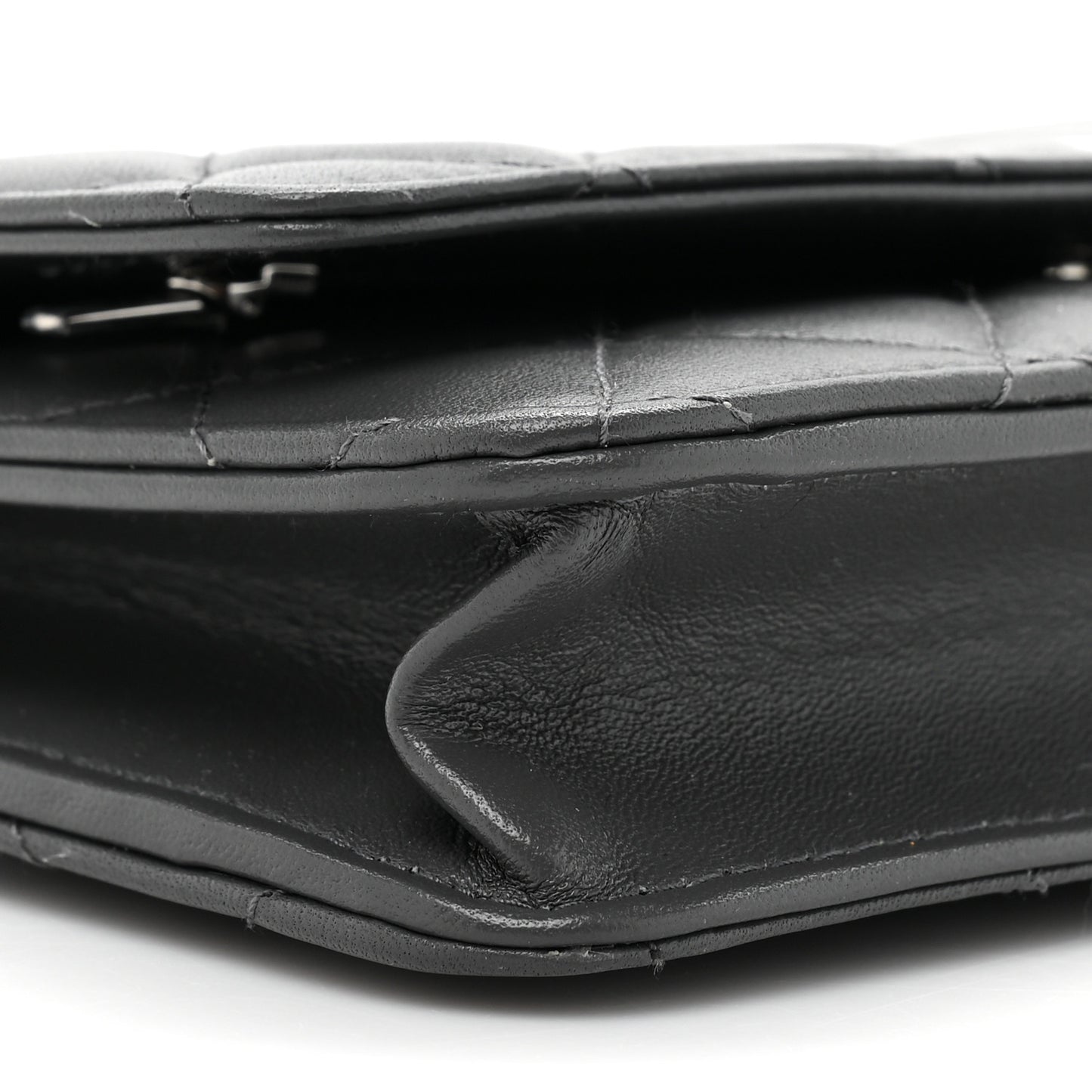 Lambskin Quilted Wallet On Chain WOC Grey