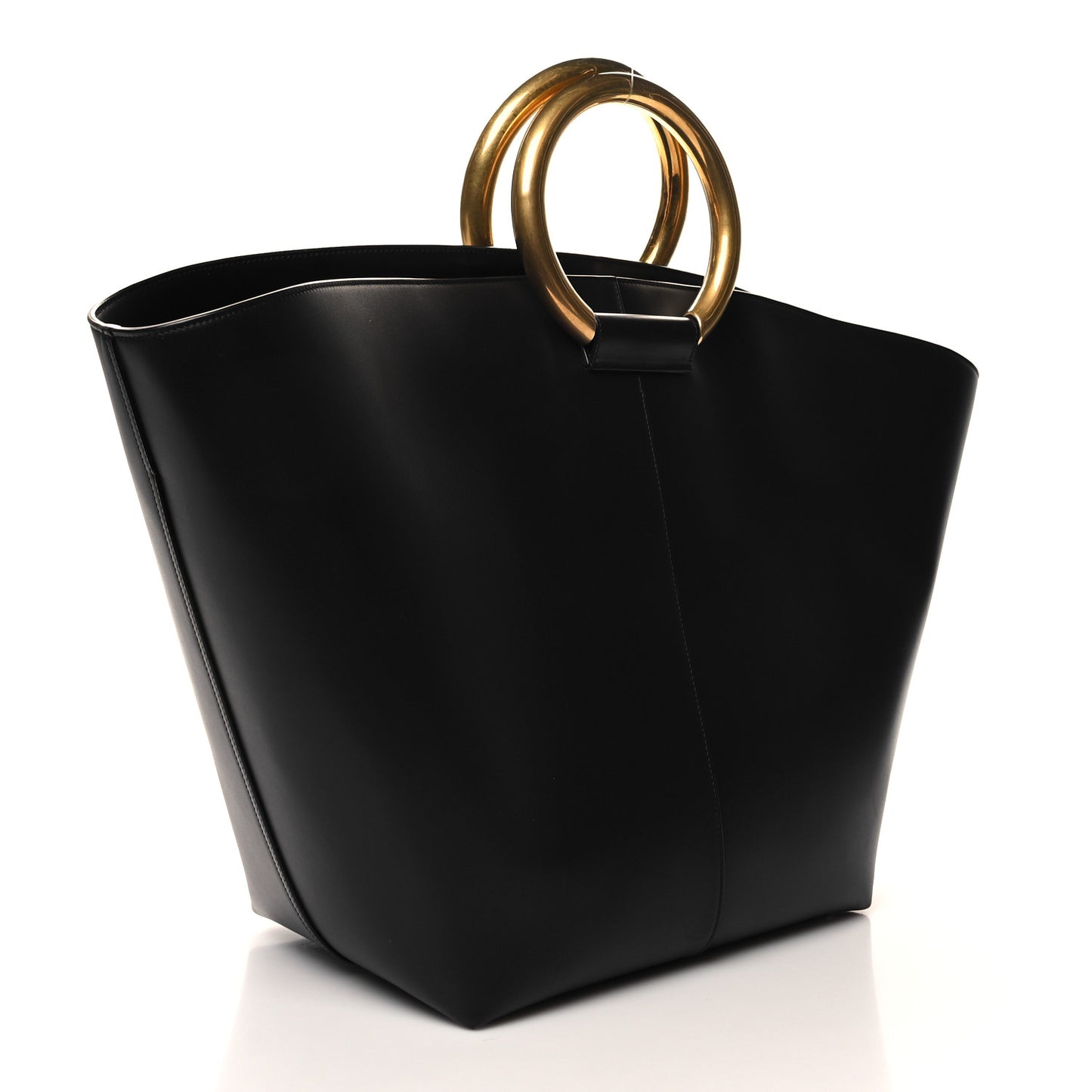 Smooth Calfskin Maxi Trapezoid Shopping Tote Black