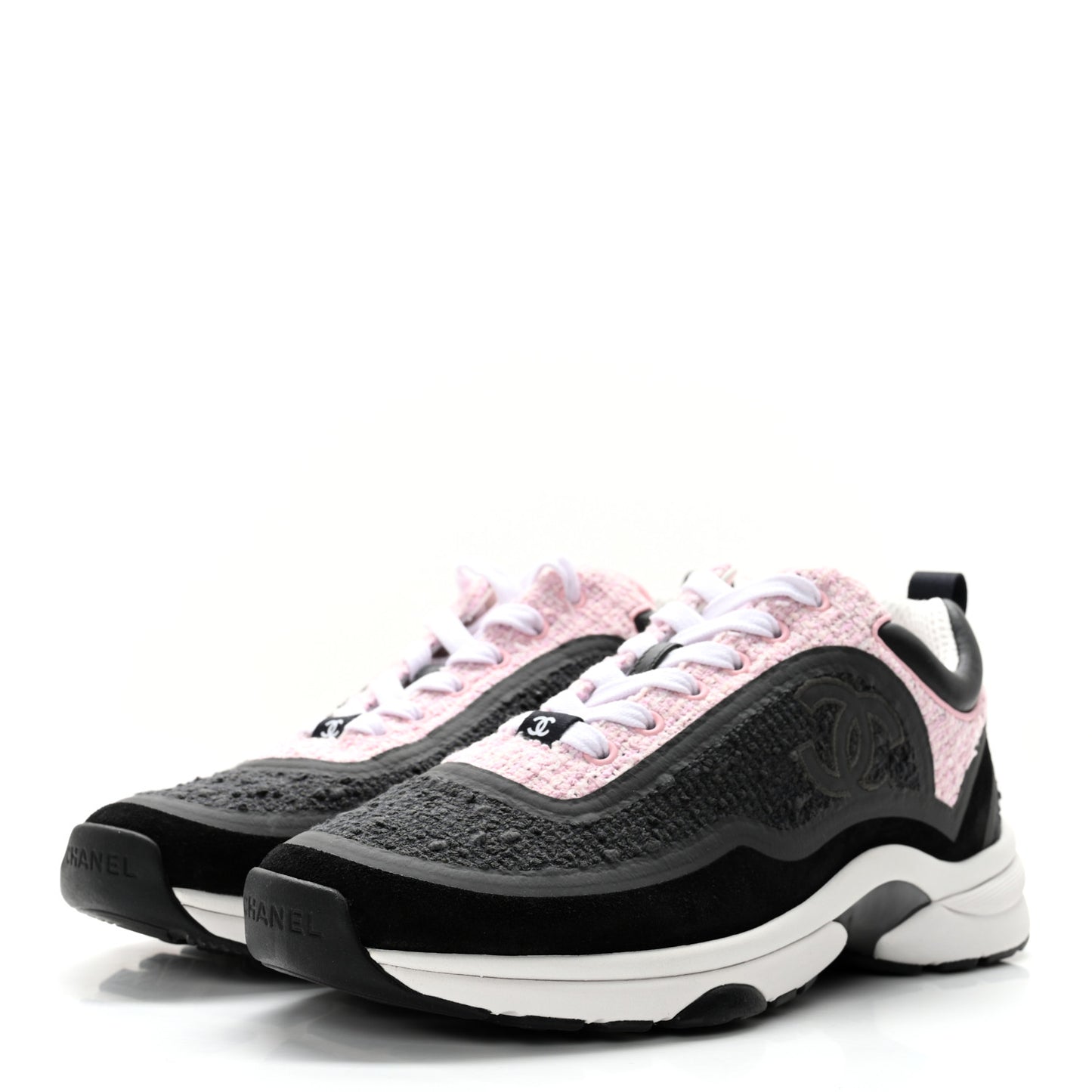 Tweed Suede Calfskin CC Sneakers 39 Gray Pink