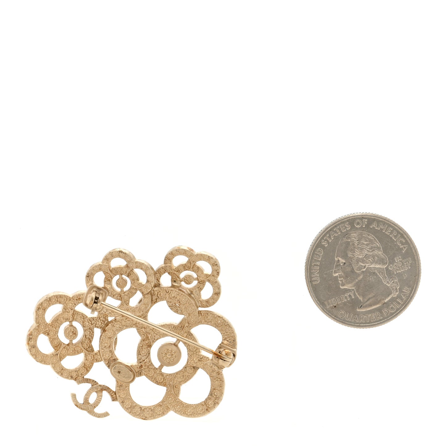 Pearl Camellia CC Brooch Gold Black White