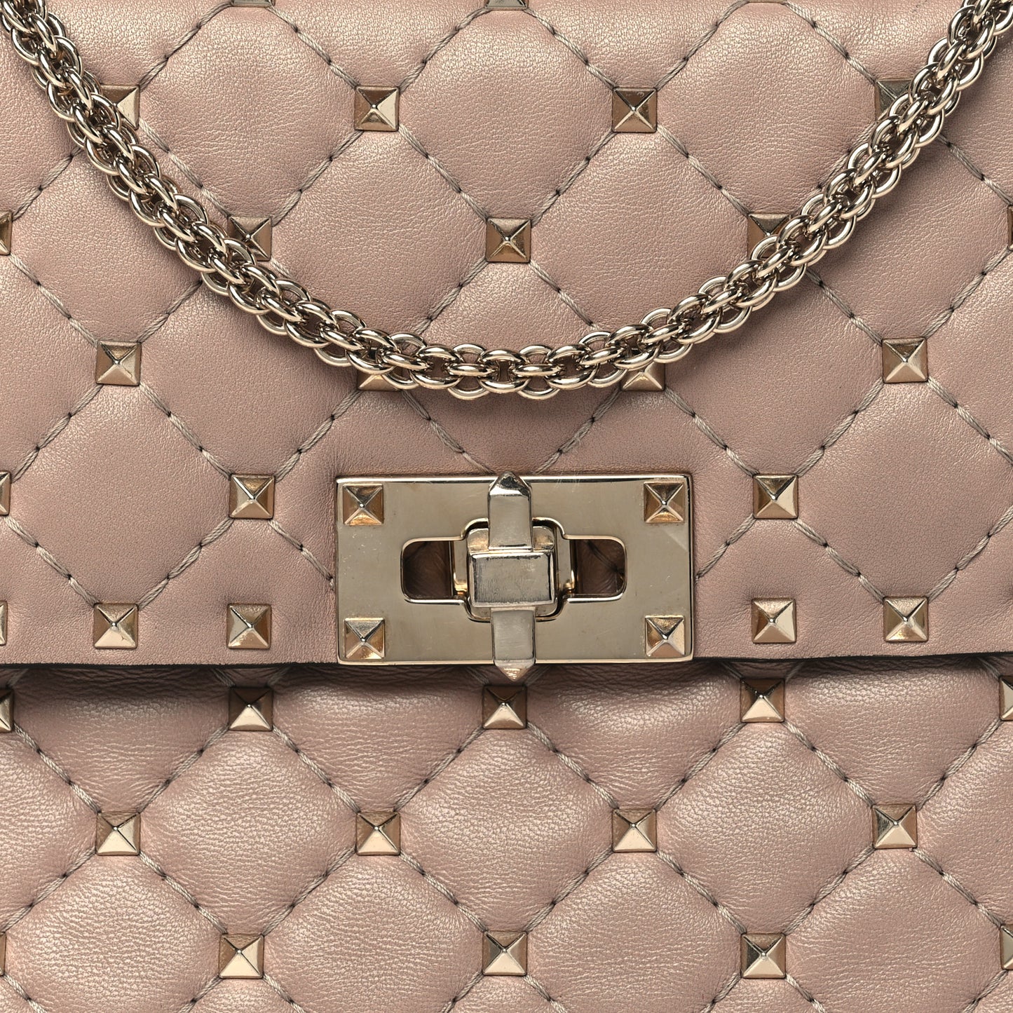 Lambskin Medium Rockstud Spike Shoulder Bag Poudre