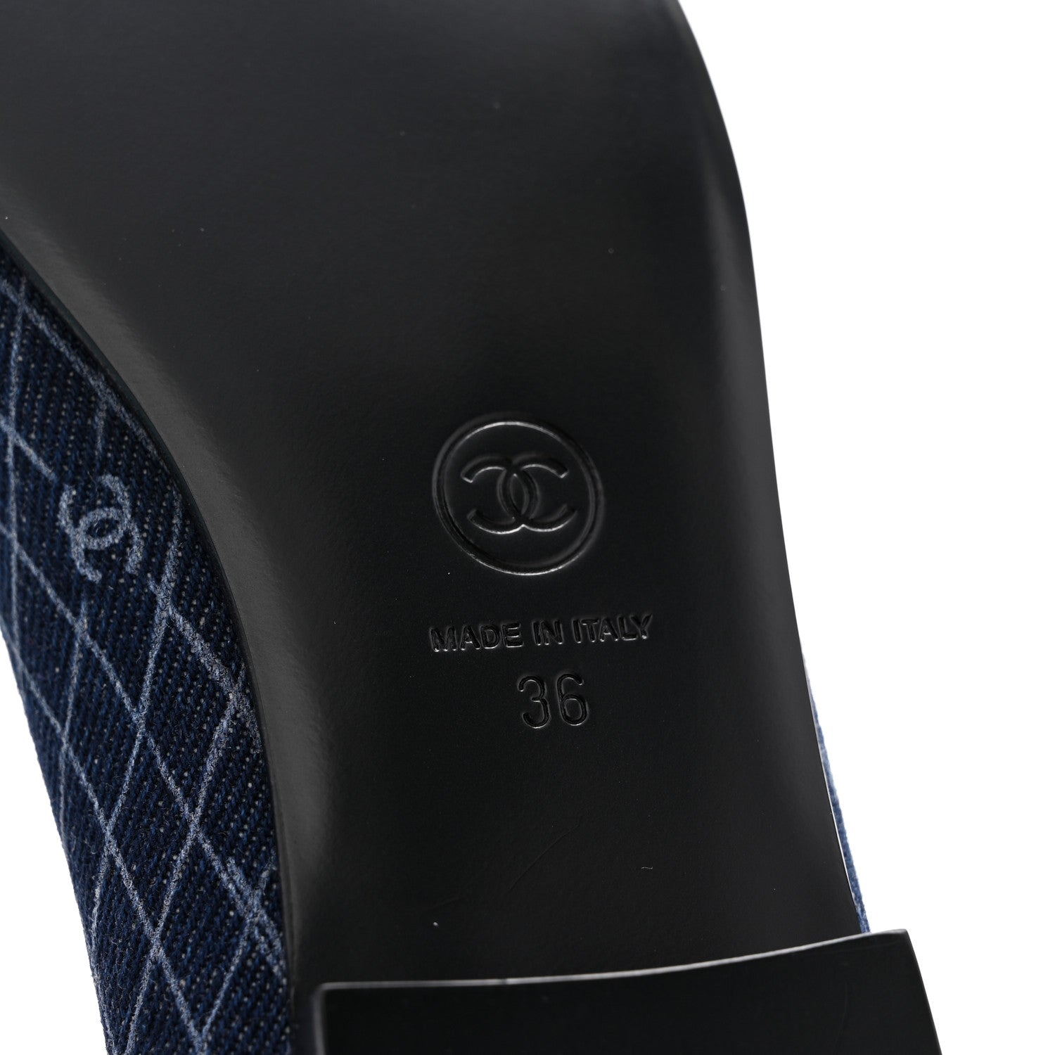 Chanel Denim Printed Quilt CC Cap Toe Ballerina Flats 36 Navy Blue Dark Grey 7 of 9