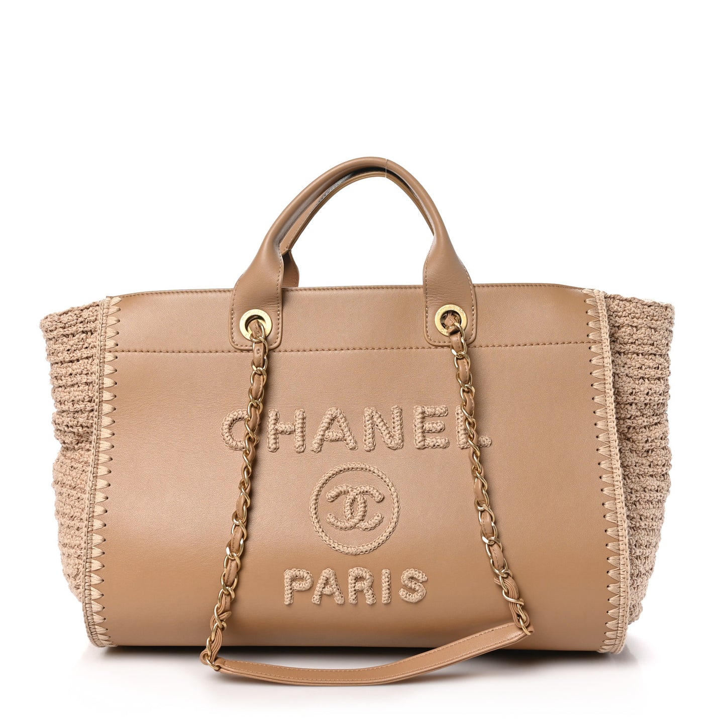 Calfskin Knit Medium Deauville Tote Beige