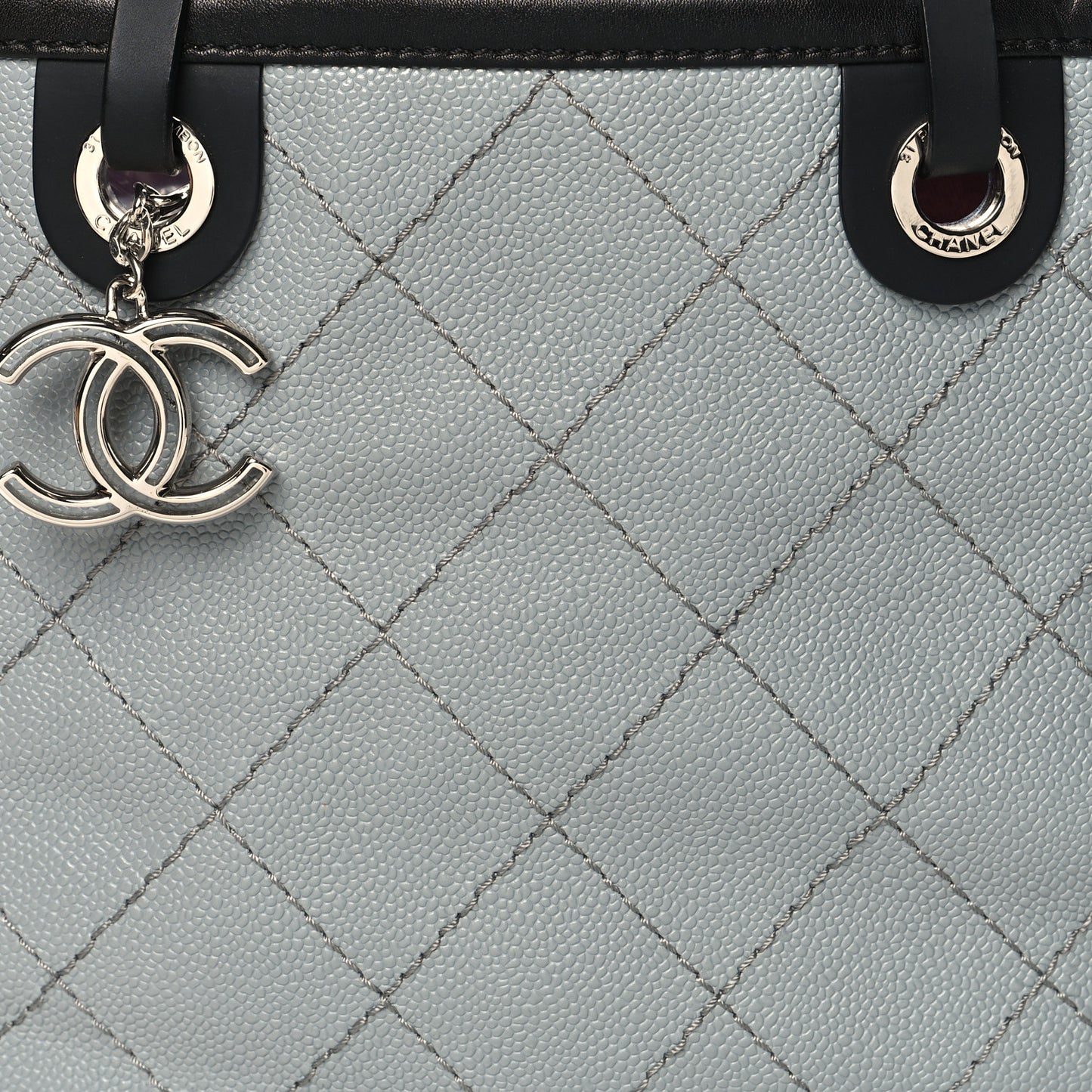 Grained Calfskin Shopping Fever Tote Grey Black