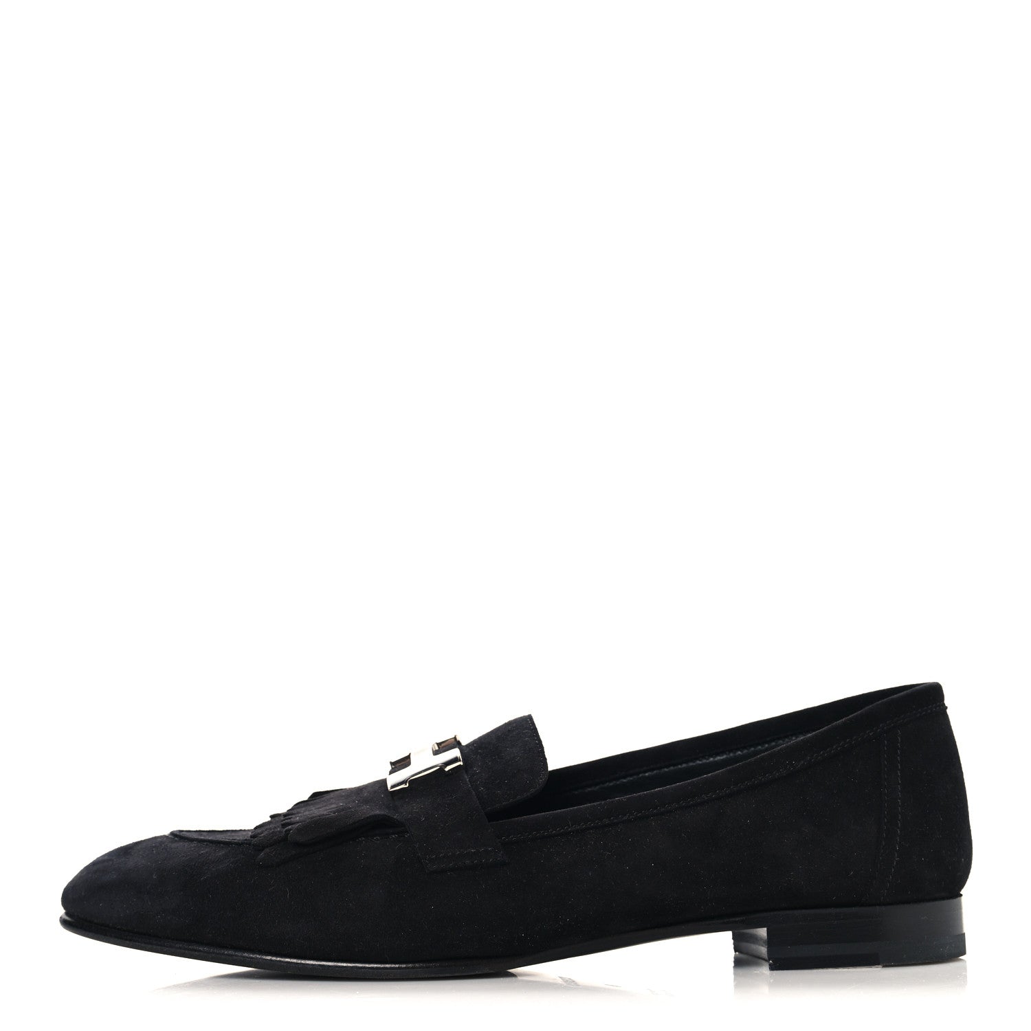 Hermes Suede Goatskin Womens Royal Loafers 41 Black 1869149
