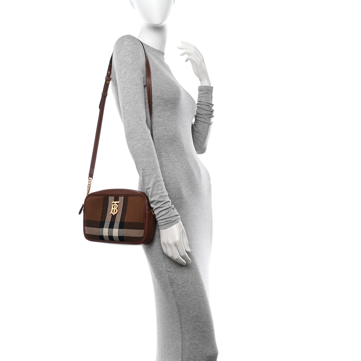 Calfskin Check Small Lola Camera Bag Dark Birch Brown