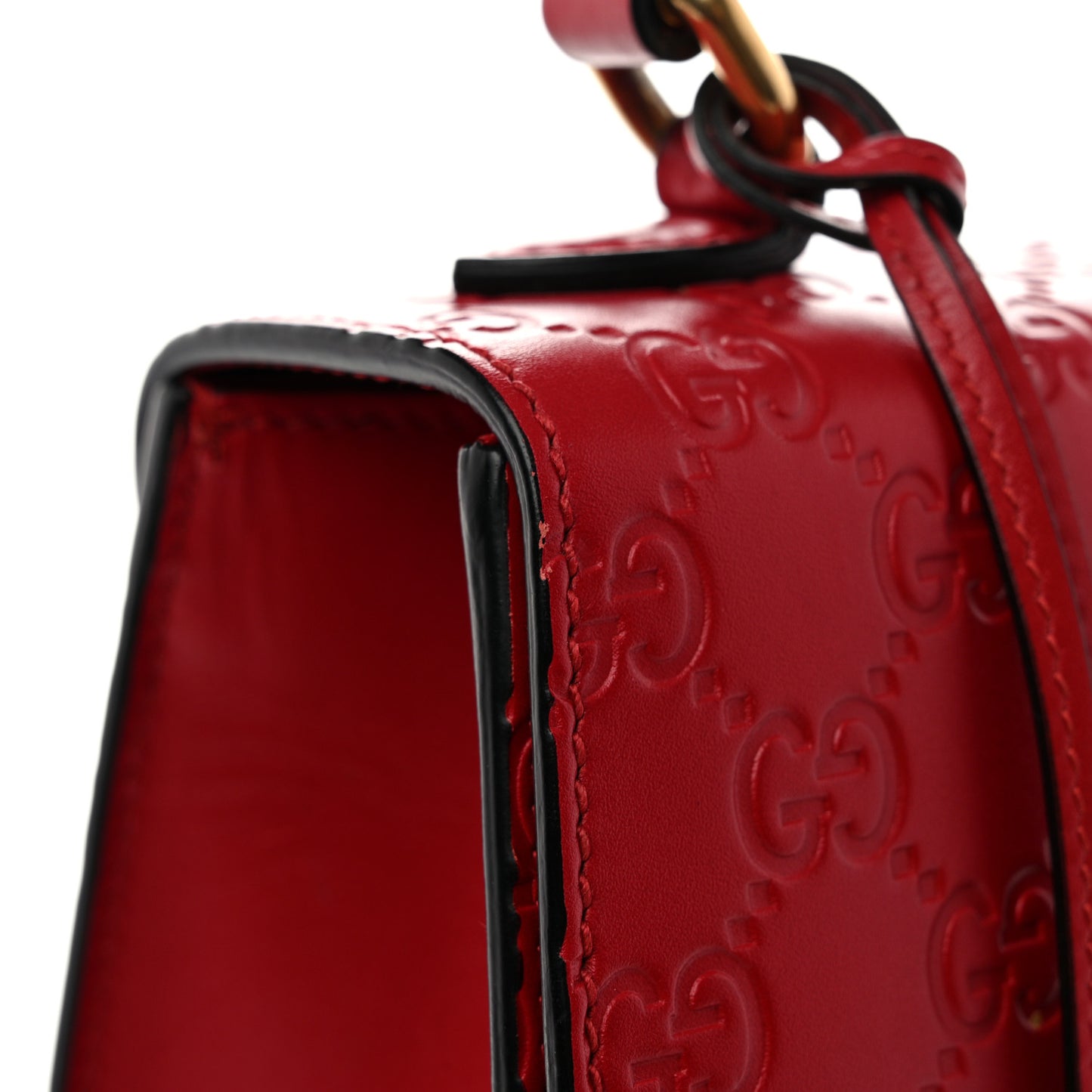 Guccissima Signature Small Padlock Top Handle Bag Hibiscus Red