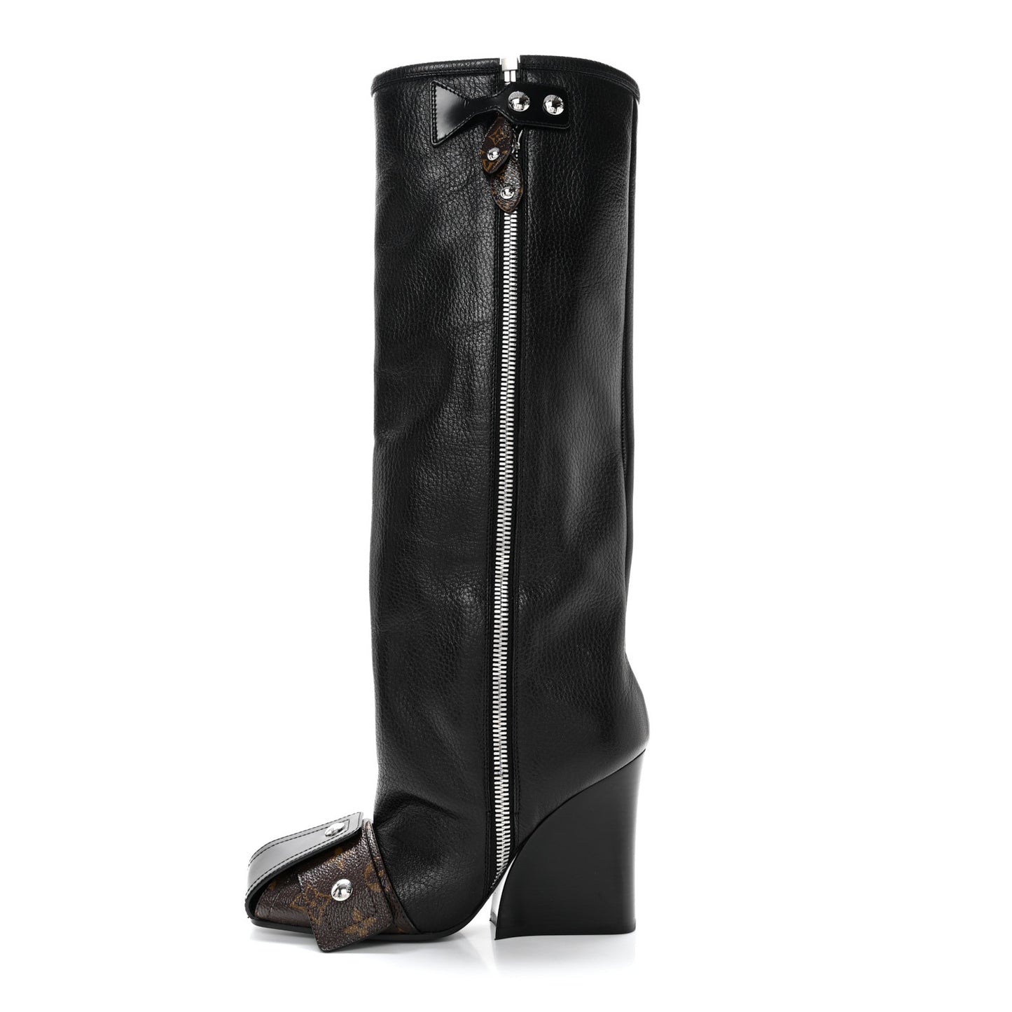 Calfskin Monogram Patti Wedge Tall Boots 36 Black